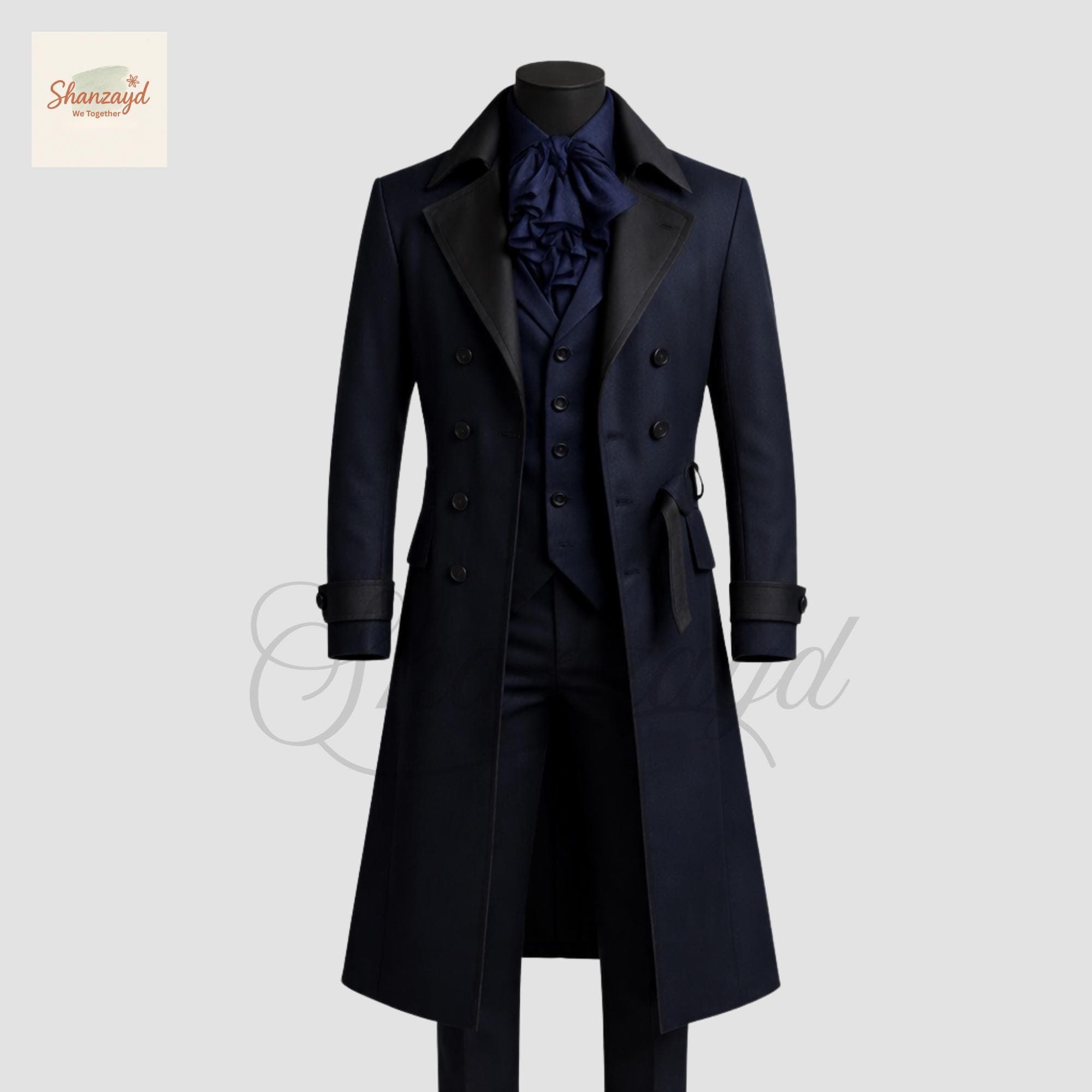 Victorian Navy Long Coat Suit Men Gothic Formal Tailcoat | 3 Piece Suit Vintage Wedding Outfit | Mens Frock Coat Overcoat Custom Made - image 5