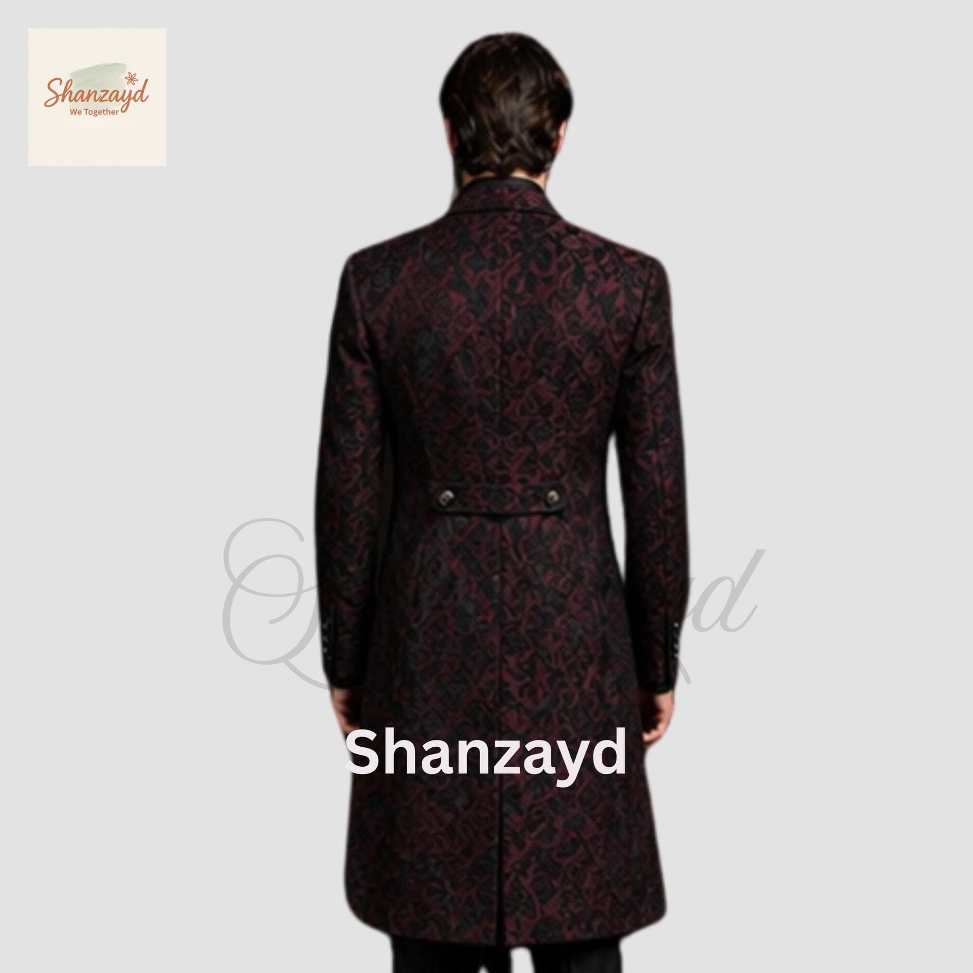 Gothic Victorian Frock Coat Suit Men Burgundy Black Brocade Long Coat Tailcoat Wedding Suit Formal Regency Outfit Mens Steampunk Coat Set - image 3
