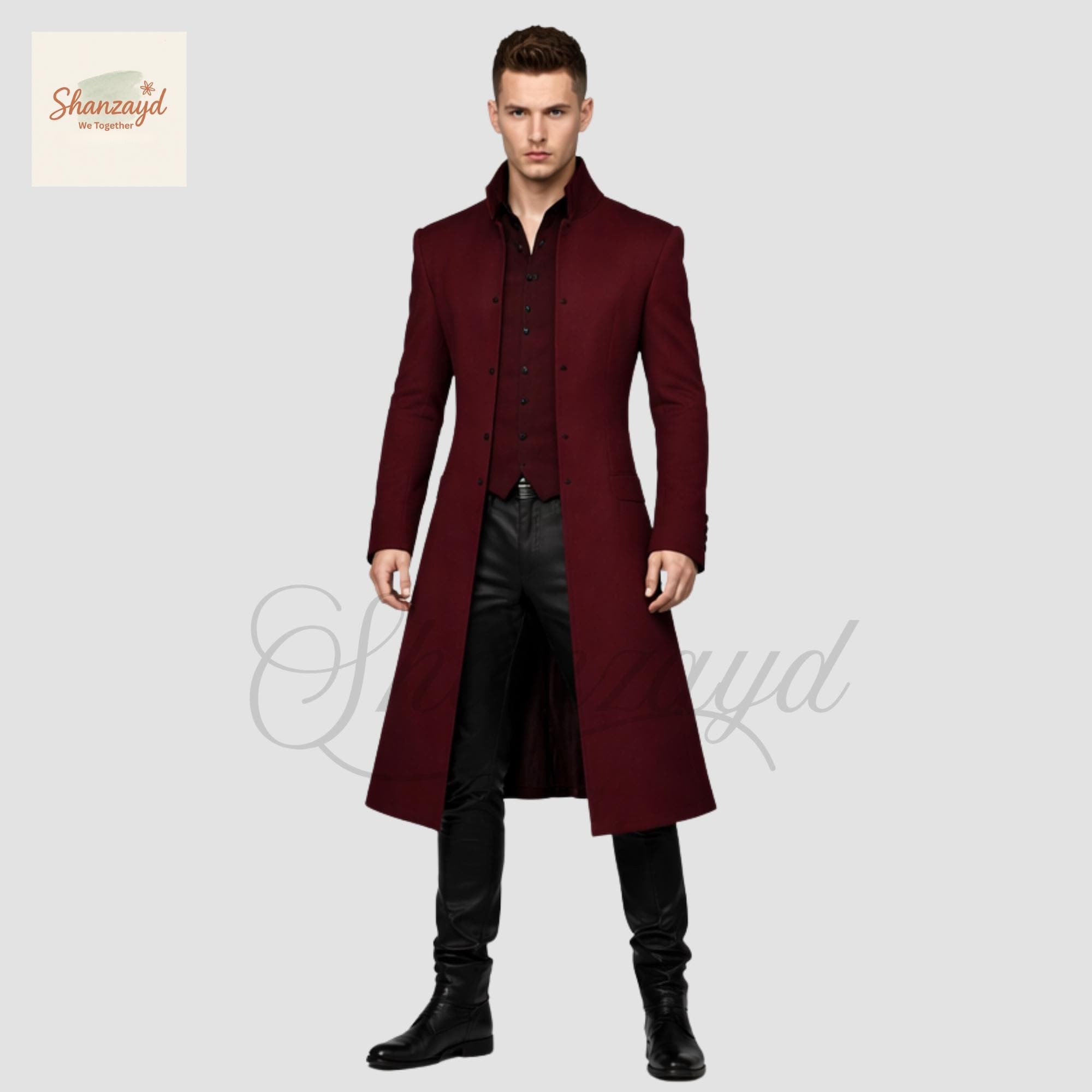 Mens Burgundy Gothic Long Coat, Victorian Coat Mens, Trench Coat, Wedding Coat, Formal Overcoat, Vampire Style Jacket, Custom Made Coat