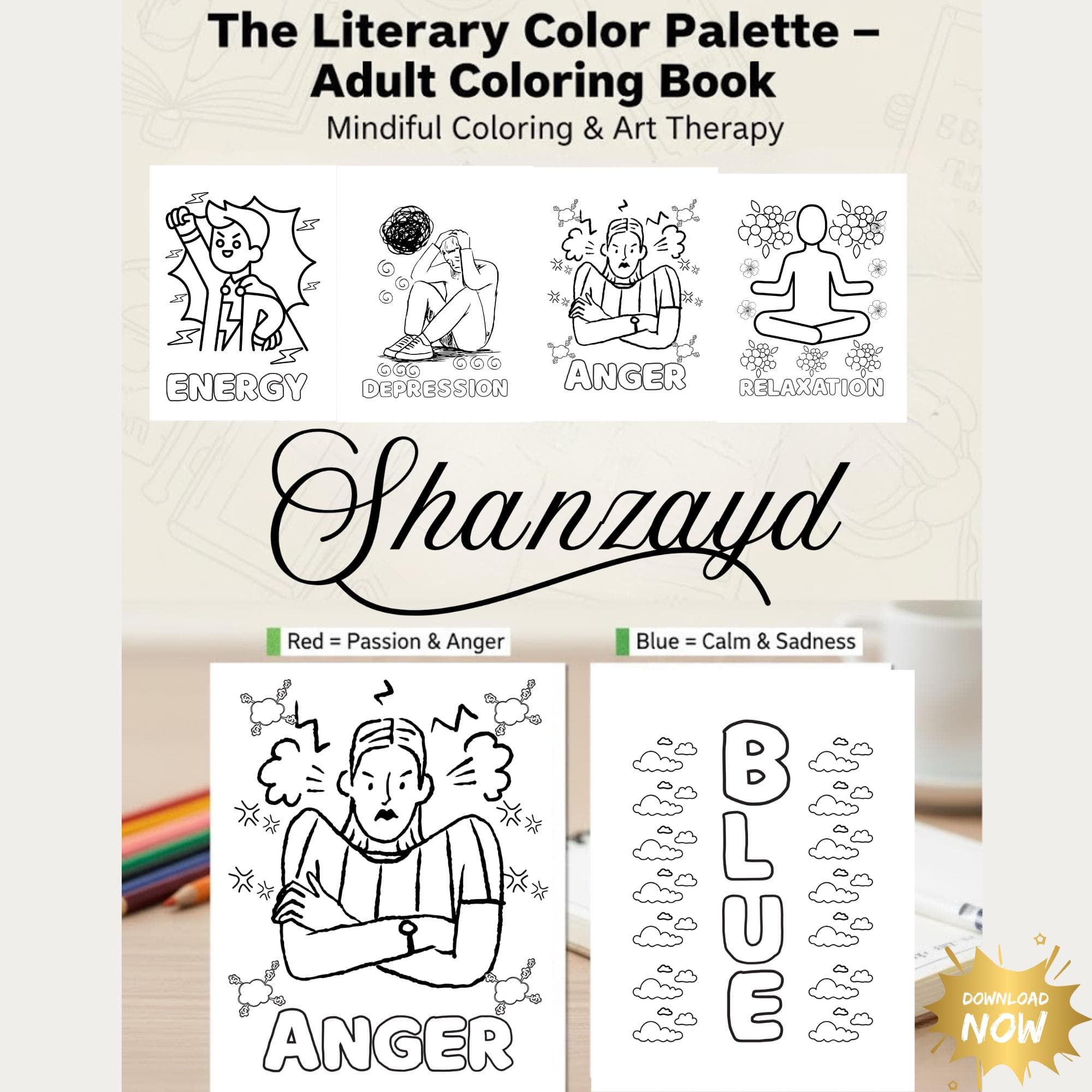 Adult Coloring Book PDF Color Psychology Emotional Coloring Pages Mindfulness Art Therapy Printable Stress Relief Mental Health Gift