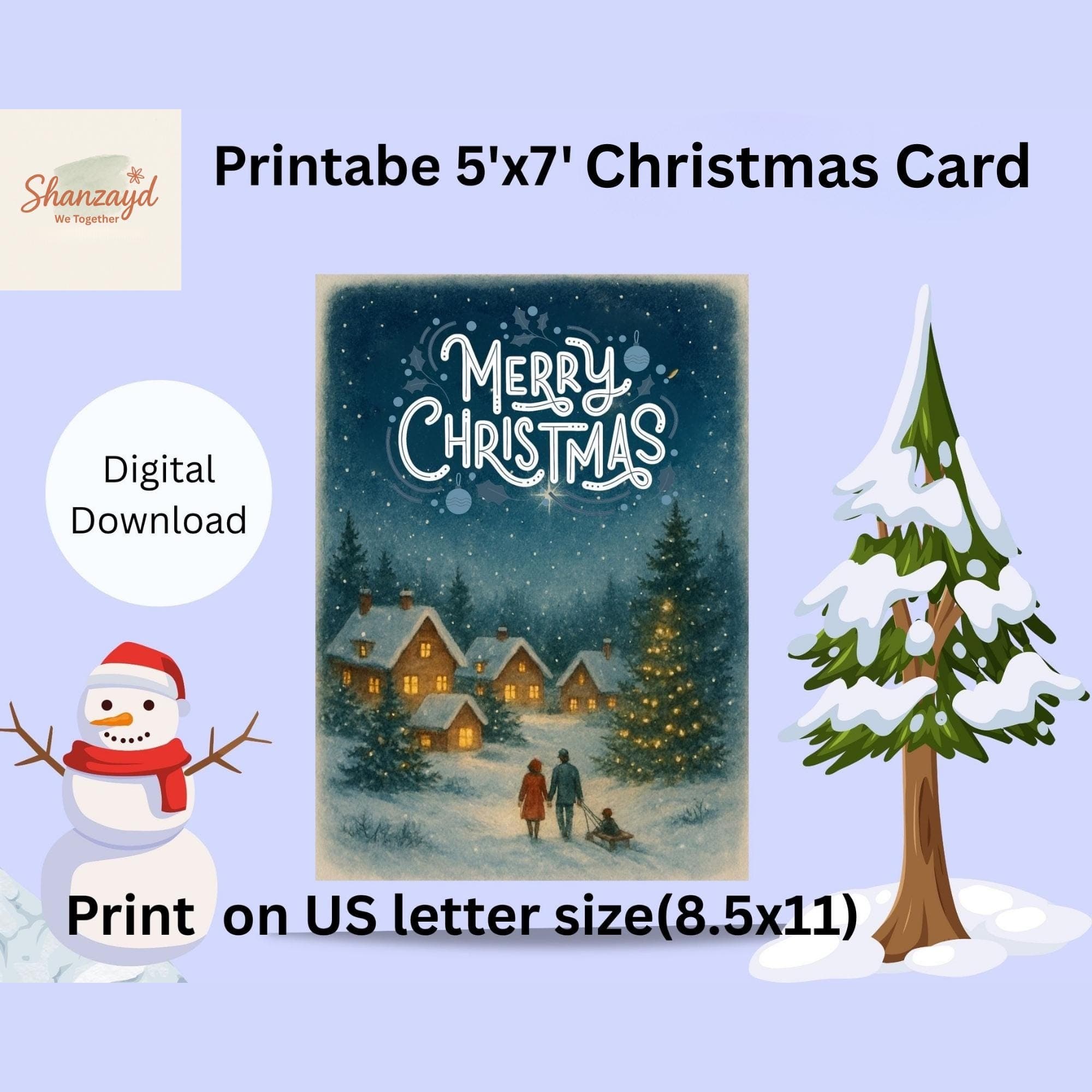 Vintage Christmas Card  • Mum Christmas Card • Winter Holiday Greeting Card • 5x7 PDF •  Instant Download - image 3
