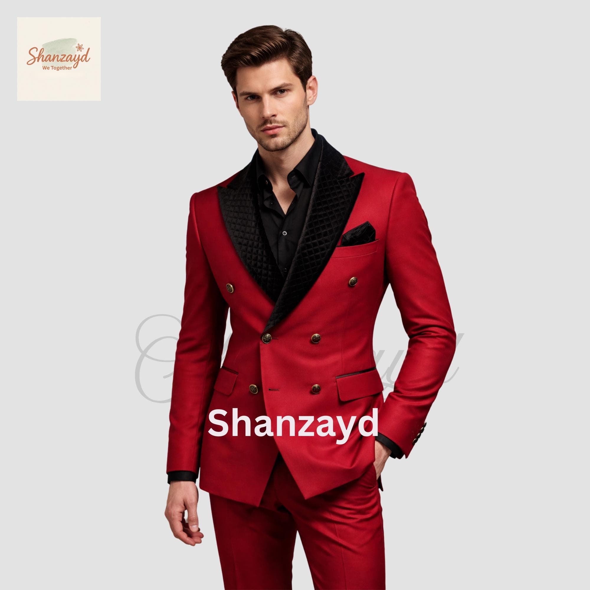 Red Double Breasted Suit Men, Black Shawl Lapel Tuxedo, Mens Wedding Suit, Prom Suit Men, Formal Evening Suit, Slim Fit Groom Suit