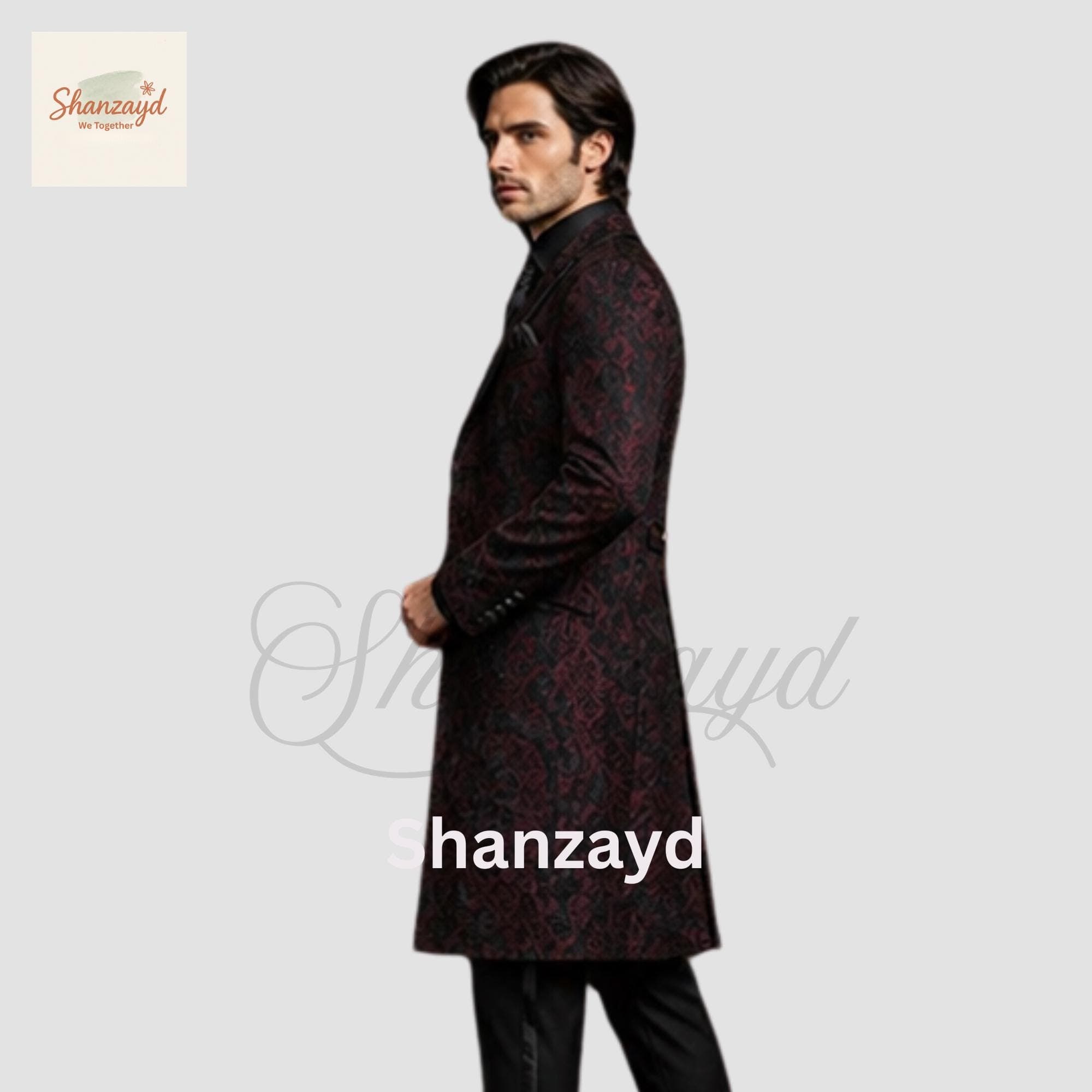 Gothic Victorian Frock Coat Suit Men Burgundy Black Brocade Long Coat Tailcoat Wedding Suit Formal Regency Outfit Mens Steampunk Coat Set - image 4