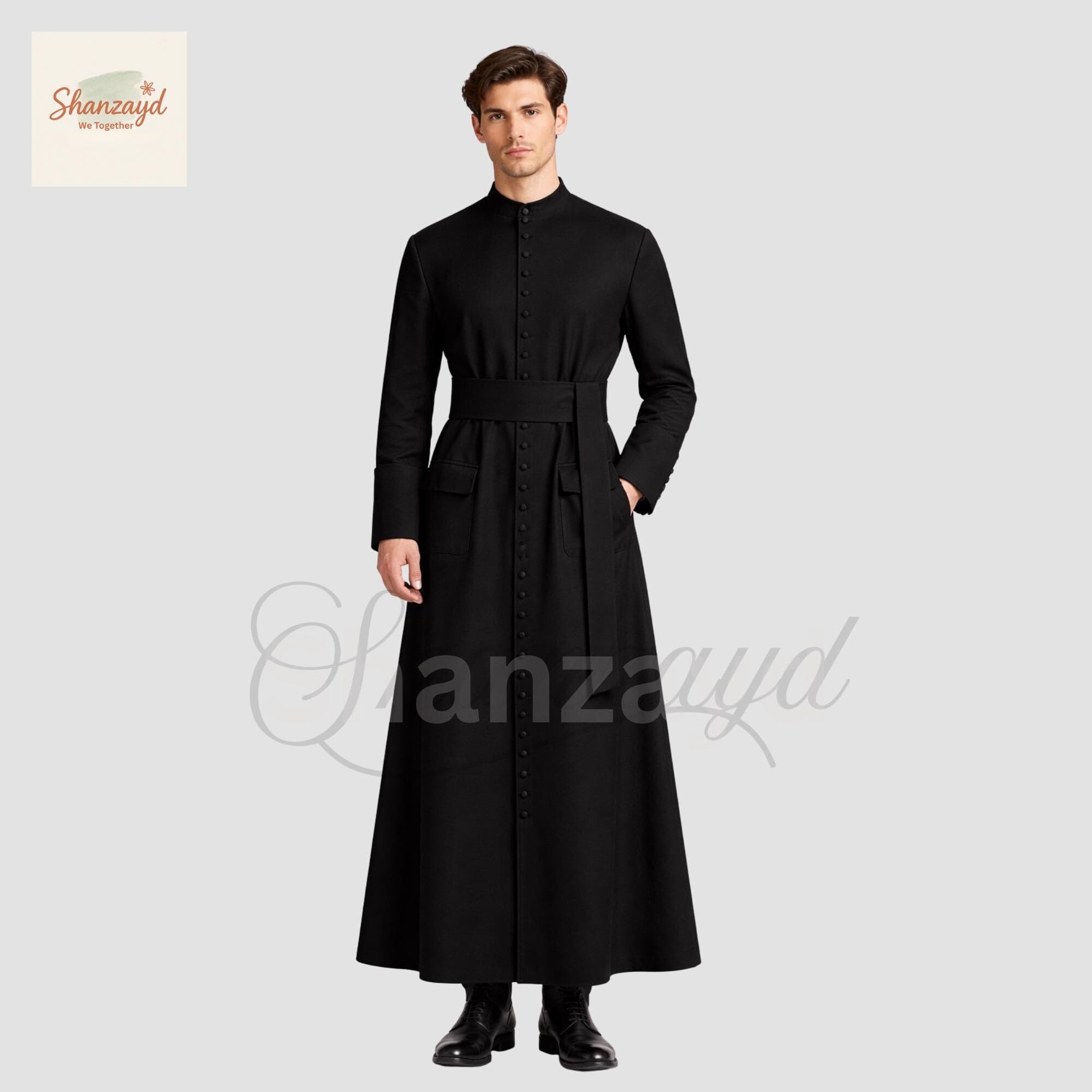 Mens Black Cassock Robe Priest Coat Long Clergy Coat Gothic Long Coat Button Front Formal Religious Outfit Custom Made Robe Men