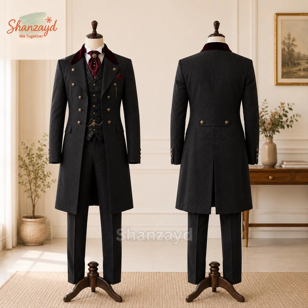Victorian 3 Piece Suit Men, Gothic Frock Coat Suit, Aristocrat Wedding Suit, Double Breasted Vest Set, Tailored Formal Outfit, Custom Made - image 3