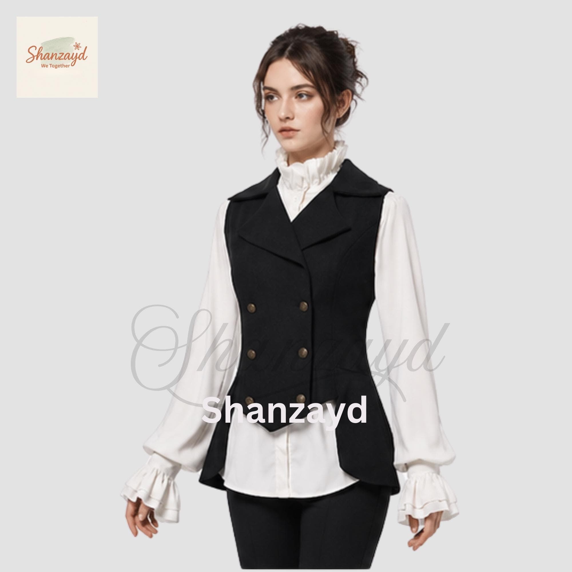 Victorian Black Tailcoat  Women Gothic Vest Double Breasted Tailcoat Style Vest Regency Edwardian Outfit Steampunk Formal Vest Custom Made - image 5