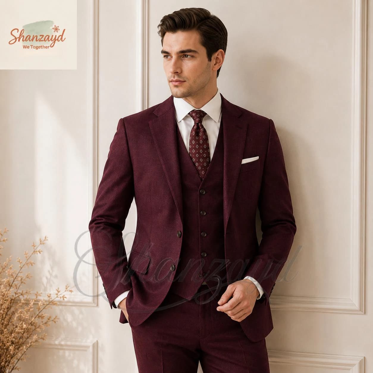 Burgundy 3 Piece Suit Men, Wedding Suit Groom, Slim Fit Formal Suit, Maroon Mens Suit Set, Classic Business Suit, Prom Suit