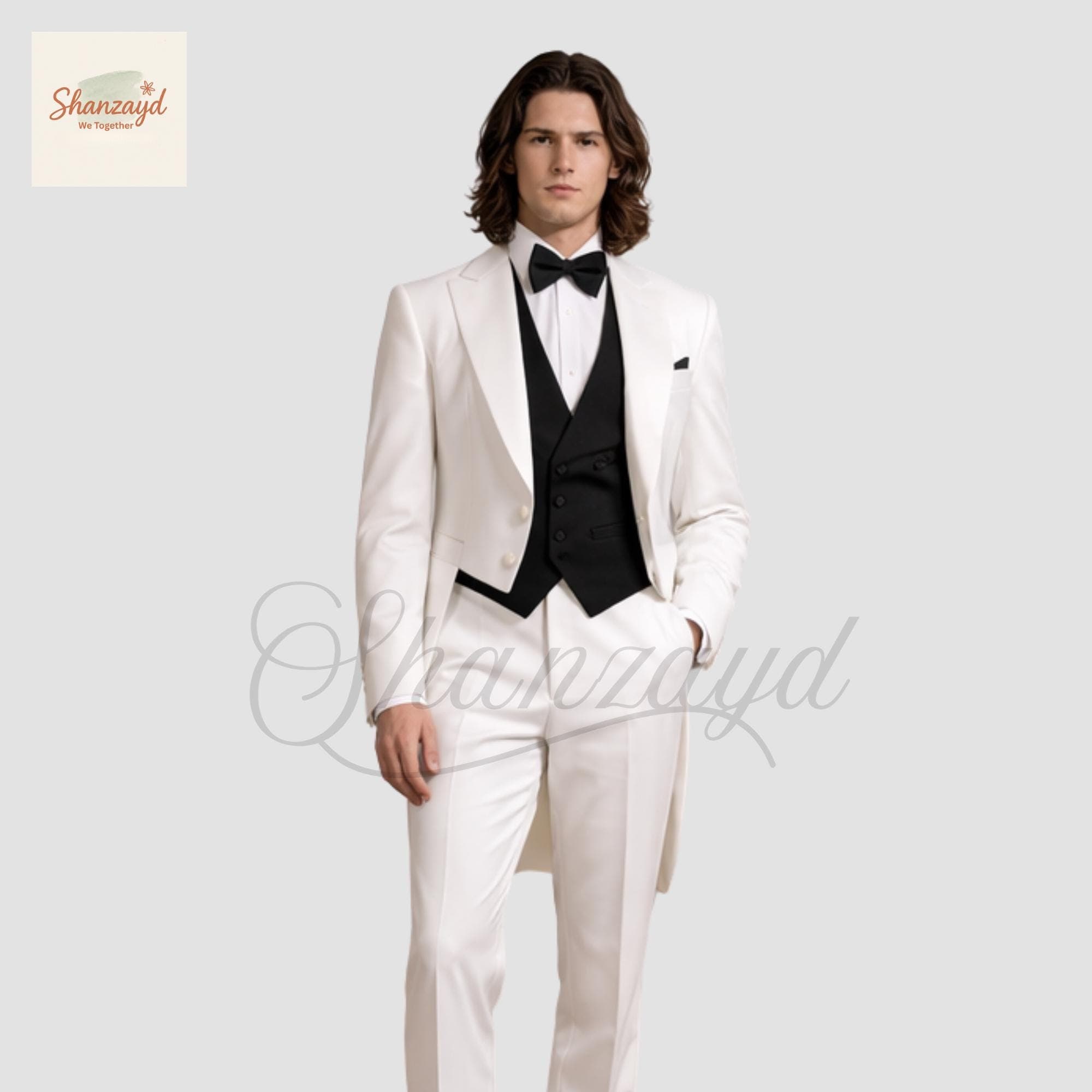 White Tailcoat Tuxedo Suit Men, Formal Wedding Tuxedo Set, Groom White Black Suit, Victorian Tailcoat, Elegant Evening Wear, Custom Suit