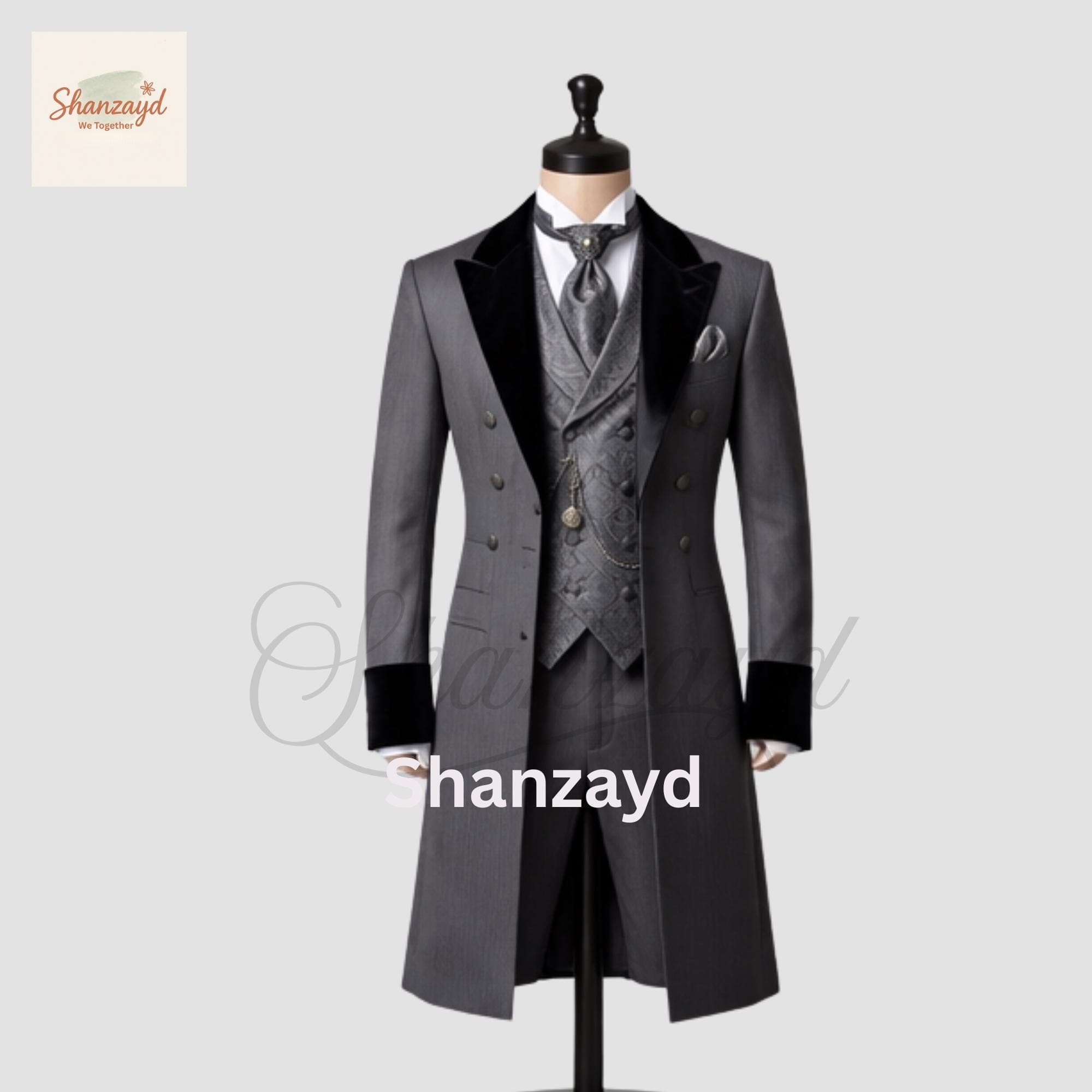 Grey Victorian Frock Coat Suit Mens, Gothic Tailcoat Wedding Suit, Regency Formal Outfit, Double Breasted Long Coat, Custom Made Suit - image 5