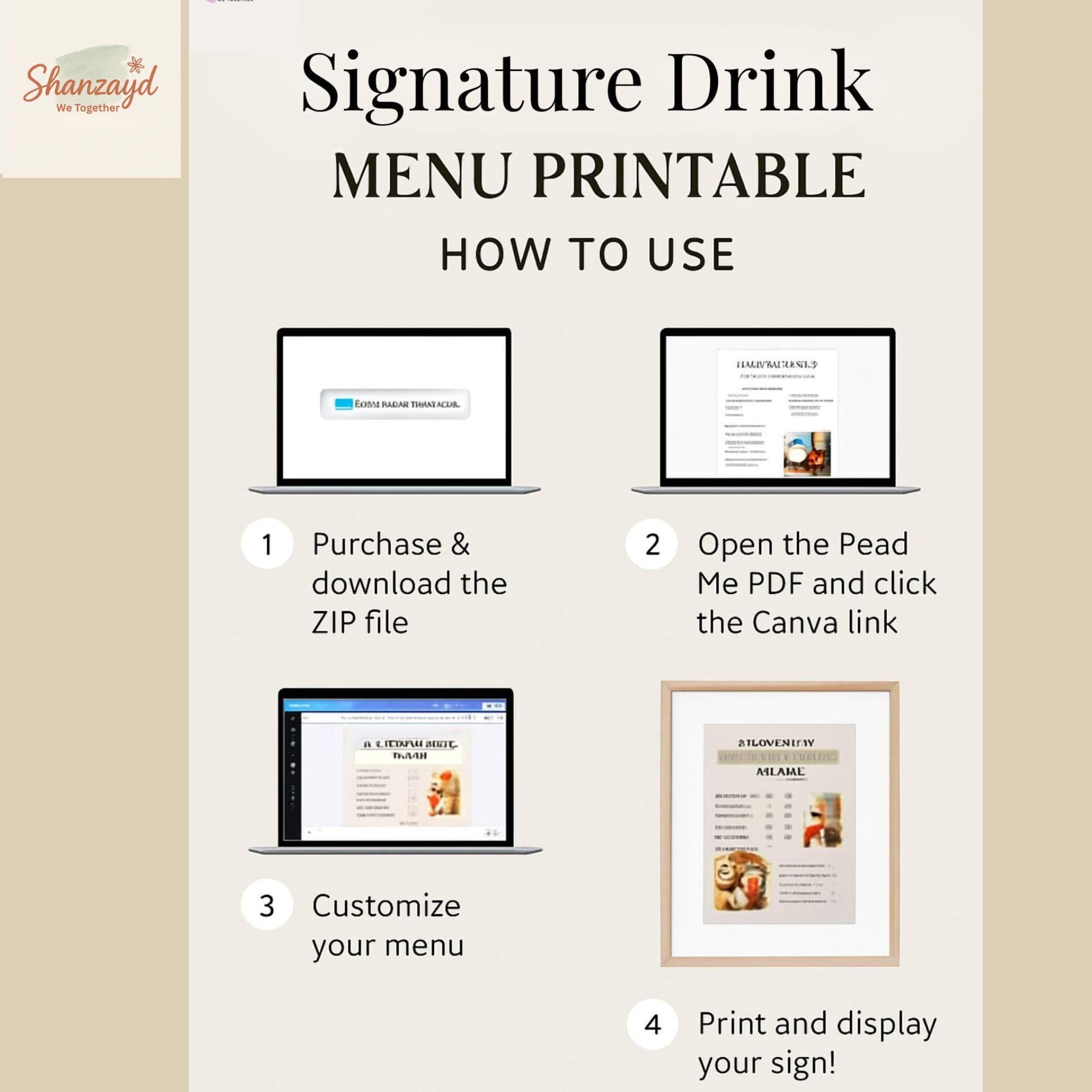 Editable Signature Cocktail Menu Wedding Bar Menu Template Printable Drink Menu Canva Template His and Hers Drinks Sign Instant Download - image 3
