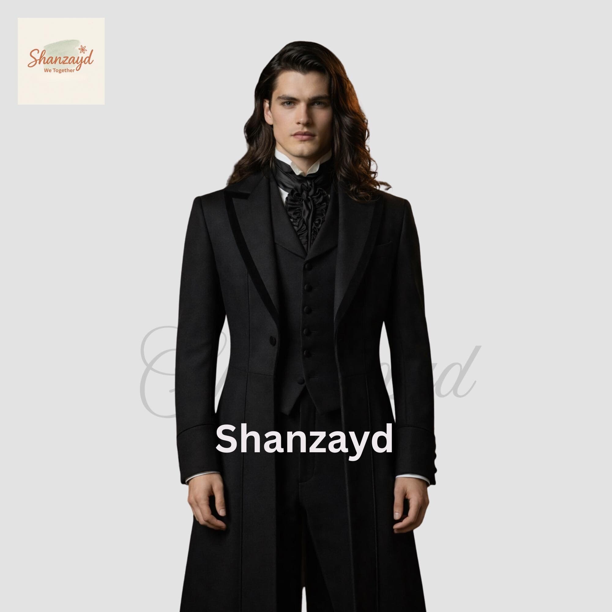 Black Victorian Frock Coat Men, Gothic Tailcoat Wedding Suit ,Regency Formal Coat ,Steampunk Outfit Long Coat ,Custom Made