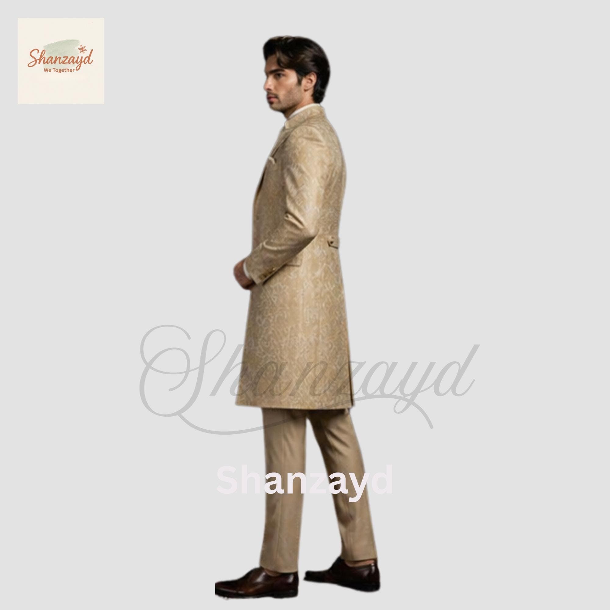 Mens Gold Brocade Frock Coat Suit Royal Wedding Suit Groom Sherwani Style Long Coat Victorian Formal Suit 3 Piece Regal Outfit Men - image 4