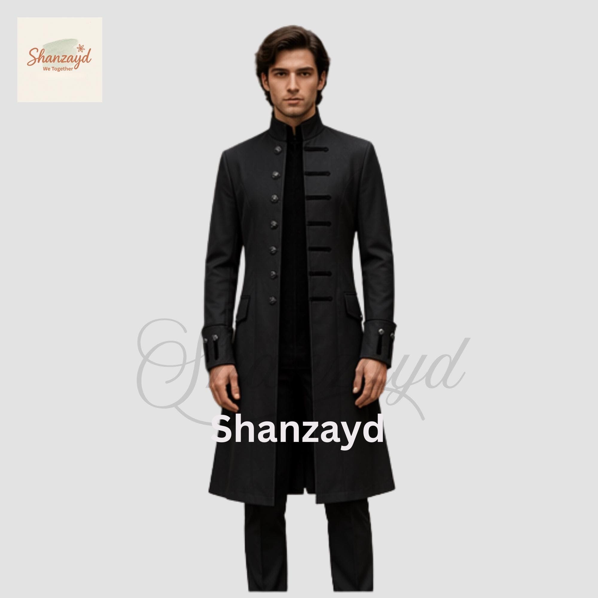 Black Gothic Frock Coat Men Victorian Long Coat Formal Tailcoat Steampunk Wedding Coat Regency Style Overcoat Military Style Coat