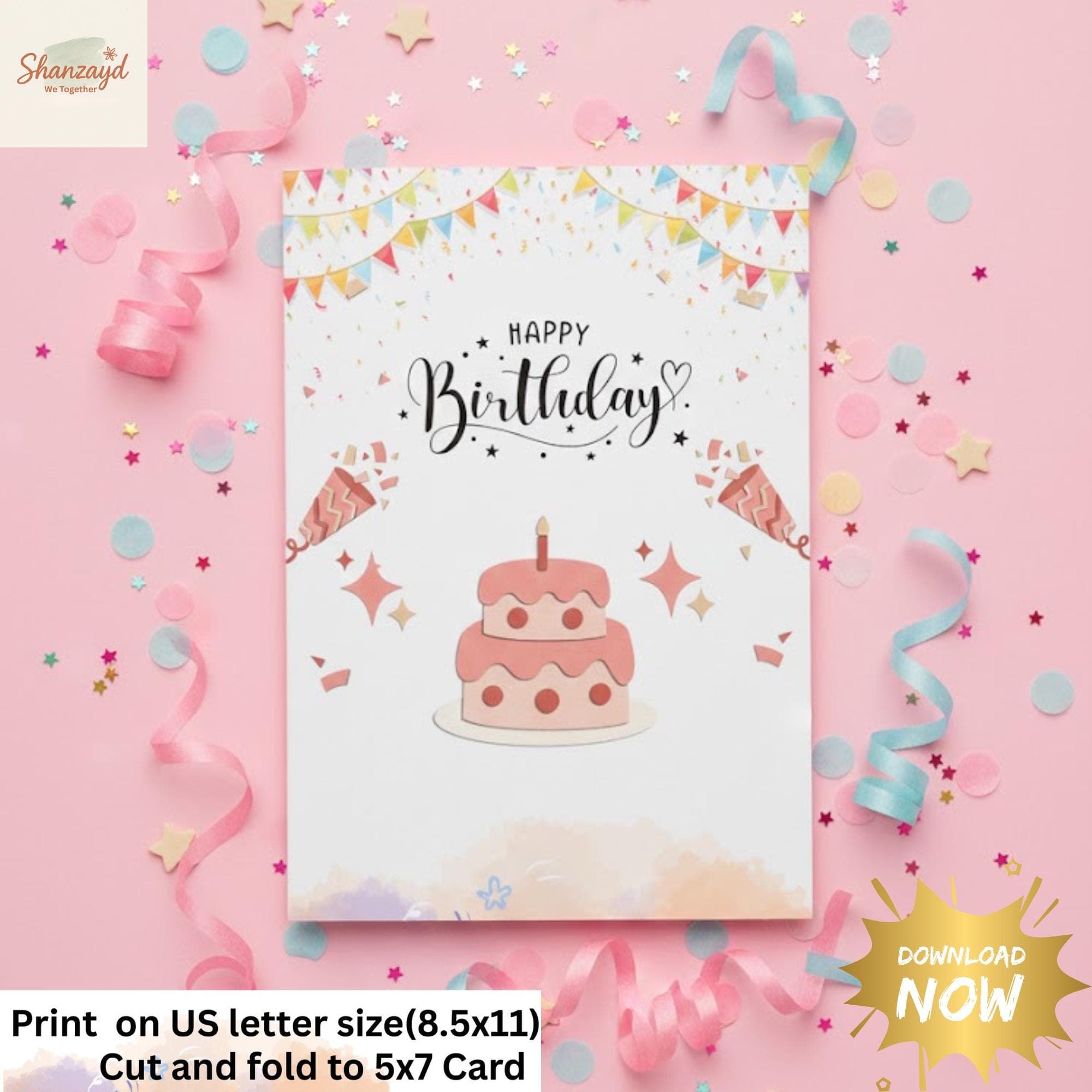 Pink Birthday Card Printable Happy Birthday Card for Her Cute Girly Birthday Card PDF Instant Download Greeting Card for Mom Friend - image 3