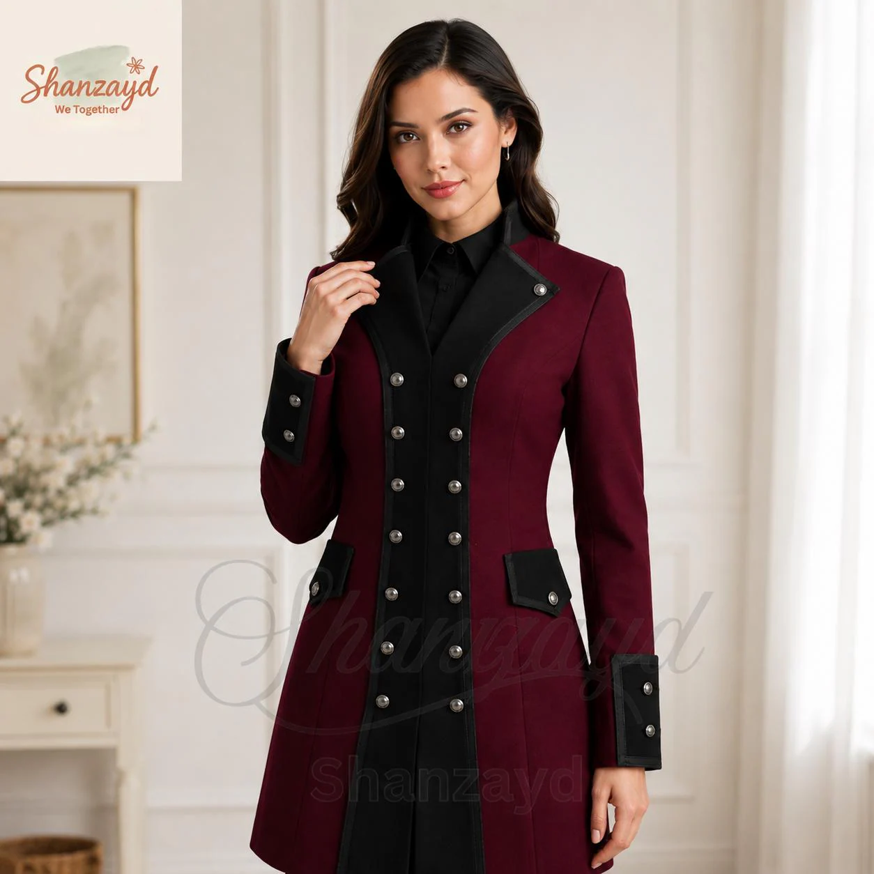 Burgundy Military Coat Women, Gothic Victorian Jacket, Steampunk Tailcoat, Regency Coat, Womens Long Formal Blazer