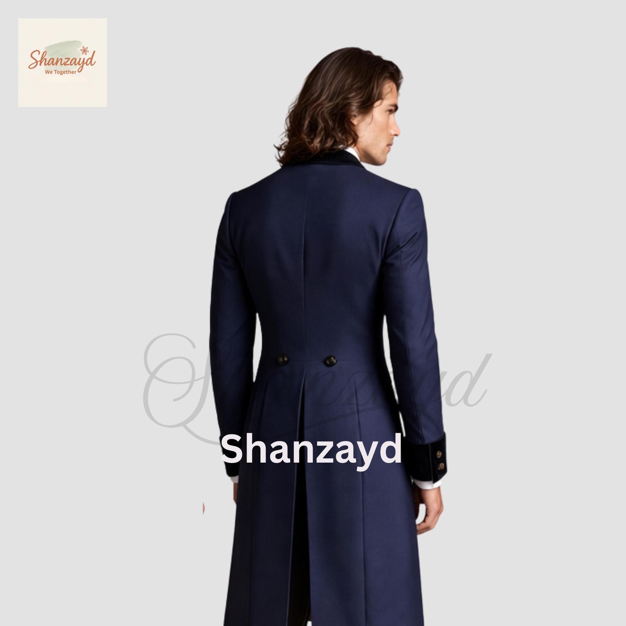 Mens Navy Blue Victorian Suit, Frock Coat 3 Piece Suit, Regency Tailcoat, Wedding Suit, Groom Formal Suit, Velvet Lapel Suit - image 3