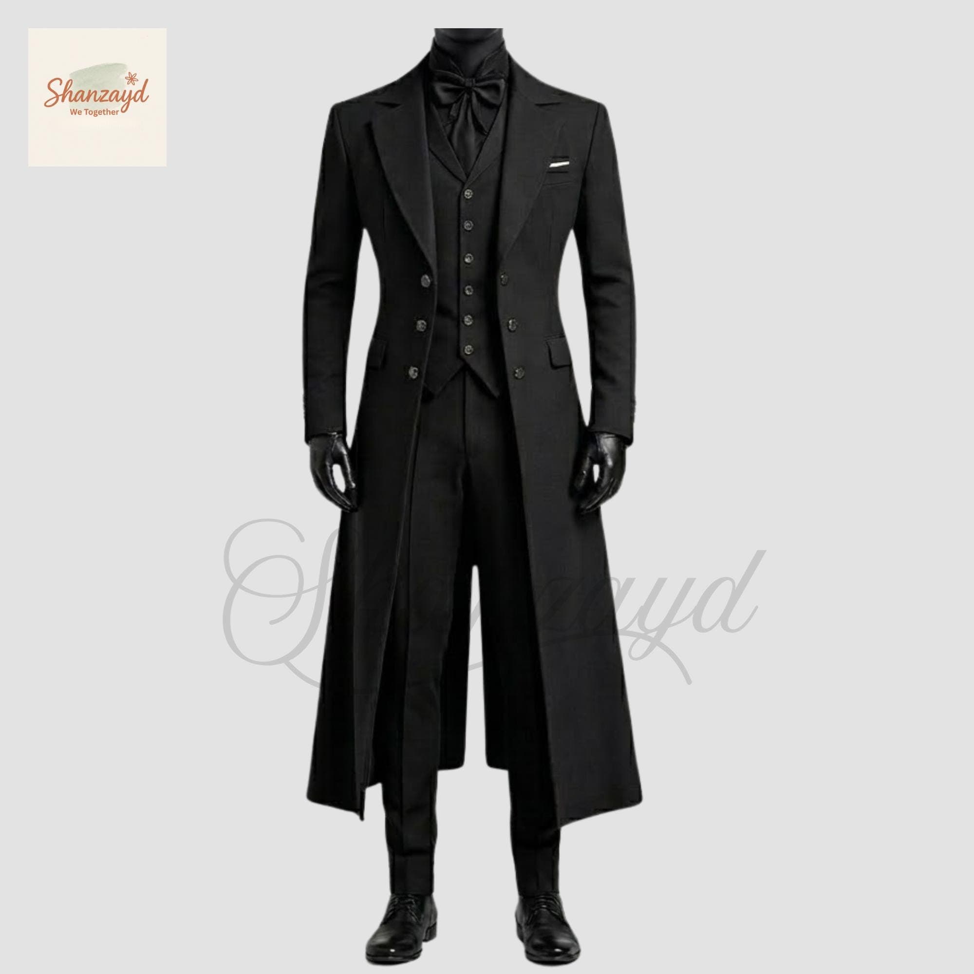 Black Victorian Tailcoat Suit for Men Gothic Formal Tuxedo Set | Regency Wedding Outfit Steampunk Long Coat | Custom Made 3 Piece Suit - image 5
