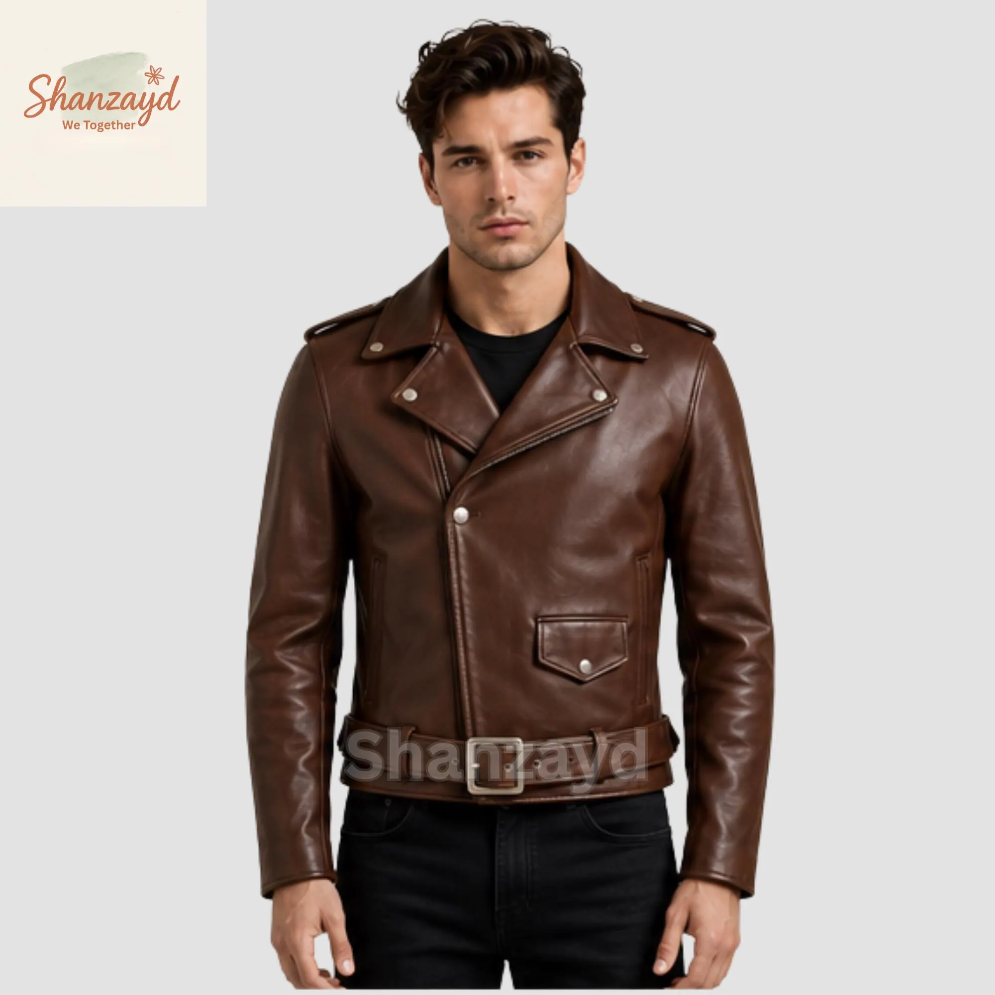 Brown Leather Biker Jacket Men Handmade Leather Motorcycle Jacket Vintage Leather Jacket Custom Leather Coat Cafe Racer Jacket Gift For Him