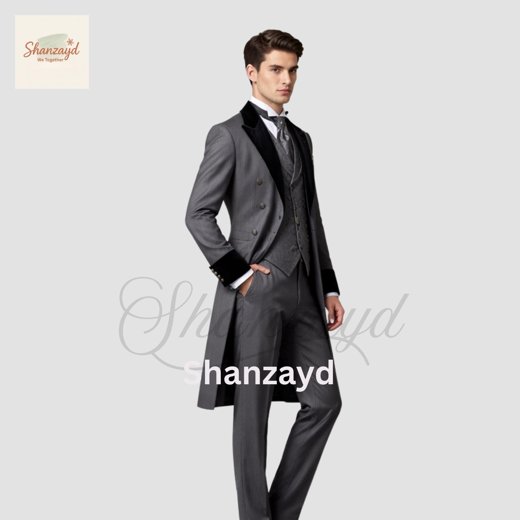 Grey Victorian Frock Coat Suit Mens, Gothic Tailcoat Wedding Suit, Regency Formal Outfit, Double Breasted Long Coat, Custom Made Suit - image 4