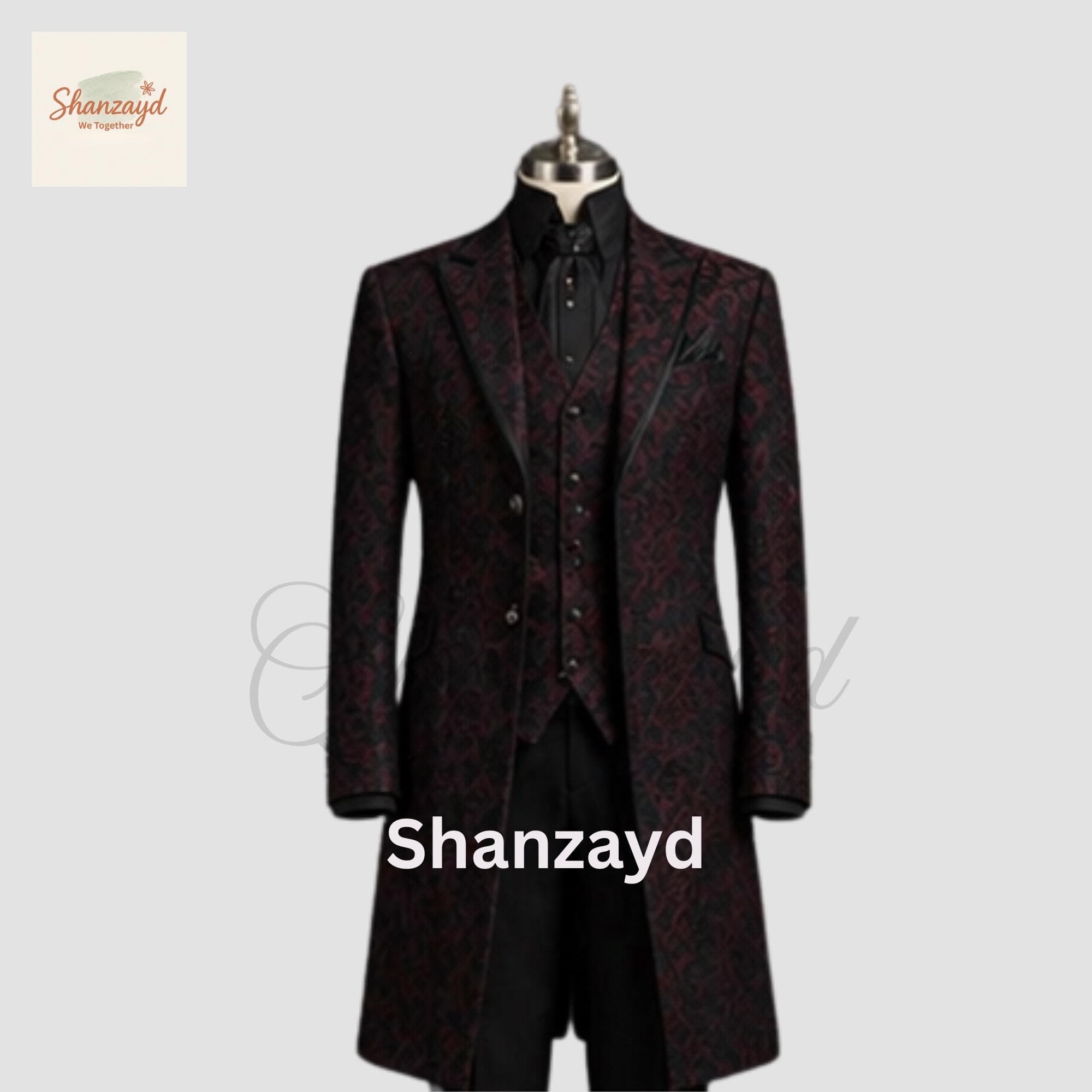 Gothic Victorian Frock Coat Suit Men Burgundy Black Brocade Long Coat Tailcoat Wedding Suit Formal Regency Outfit Mens Steampunk Coat Set - image 5