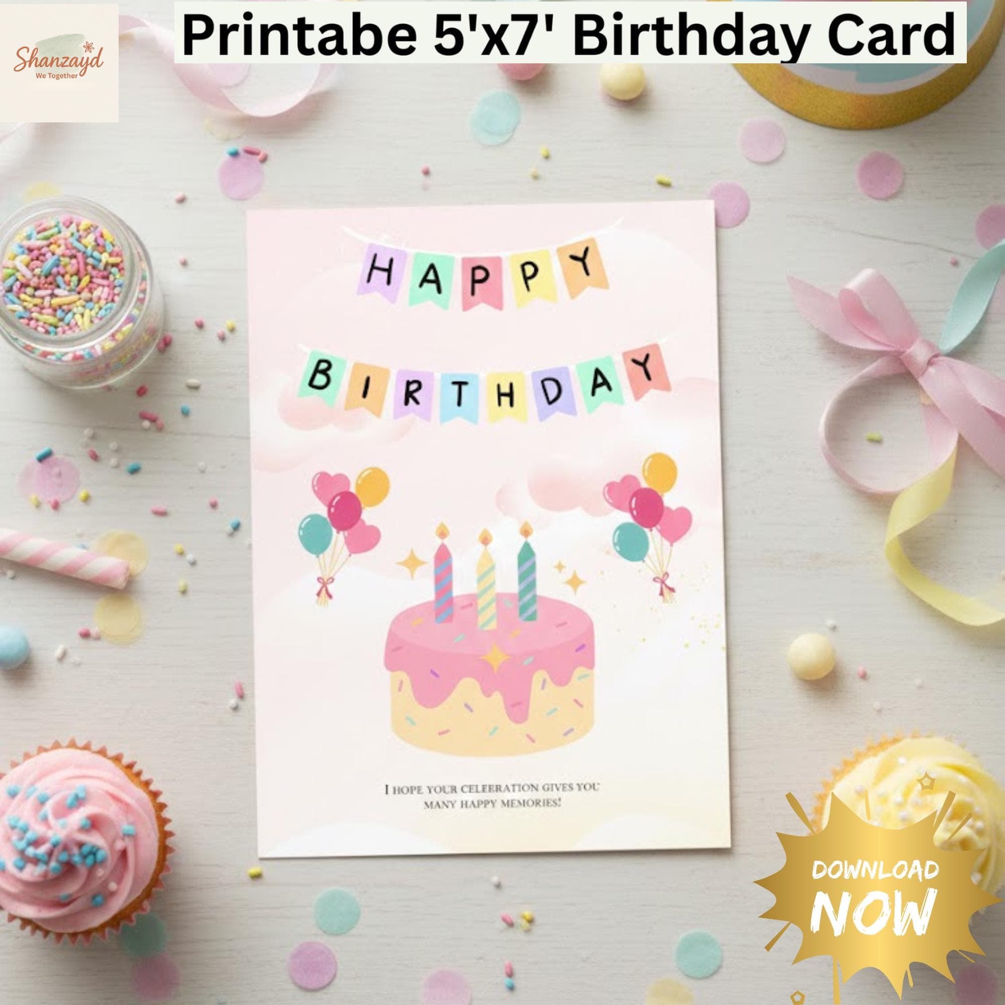 Pink Birthday Card  | Happy Birthday Card | Kids Birthday Card | Girls Birthday card| Gift for her|5x7 card |Instant Download