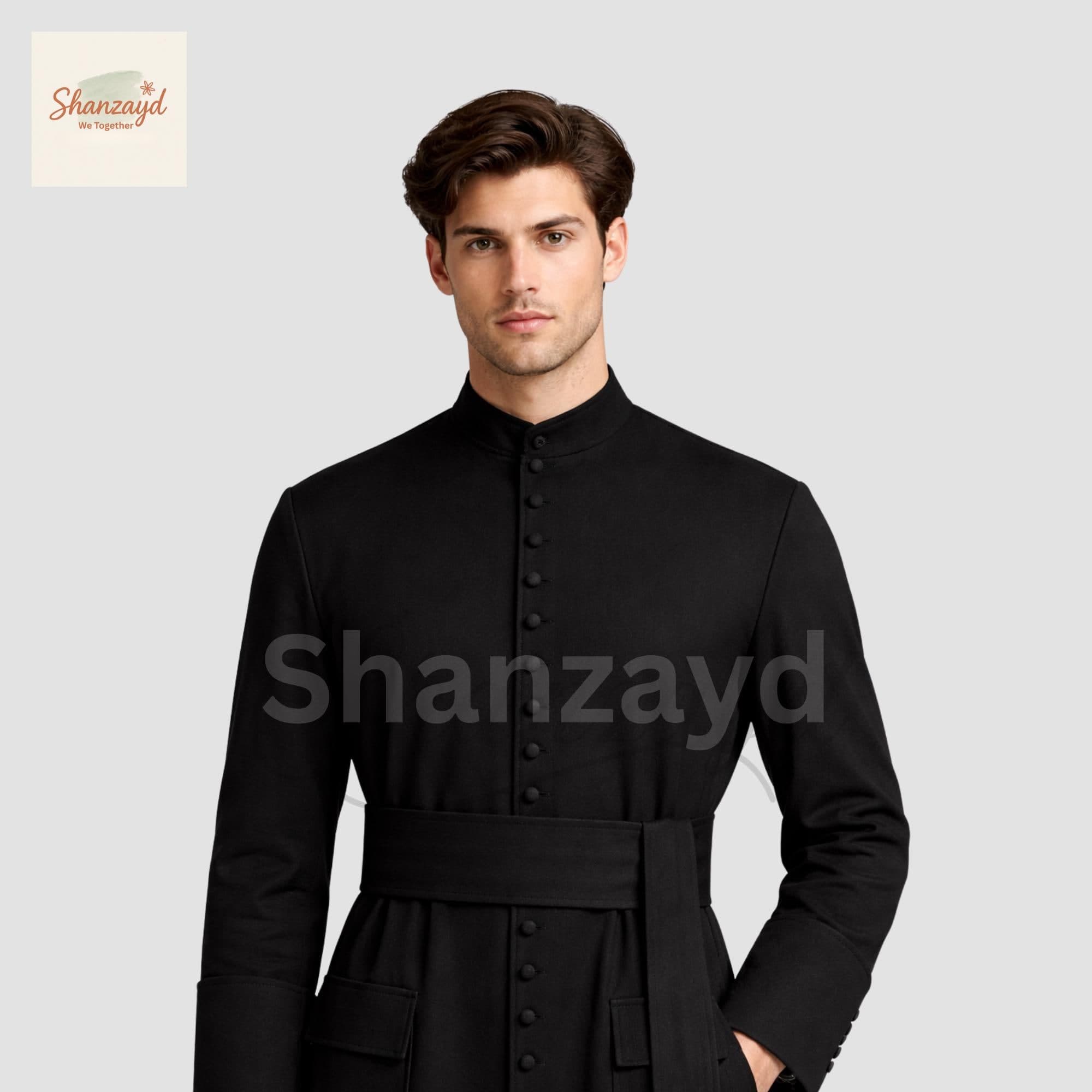Mens Black Cassock Robe Priest Coat Long Clergy Coat Gothic Long Coat Button Front Formal Religious Outfit Custom Made Robe Men - image 3