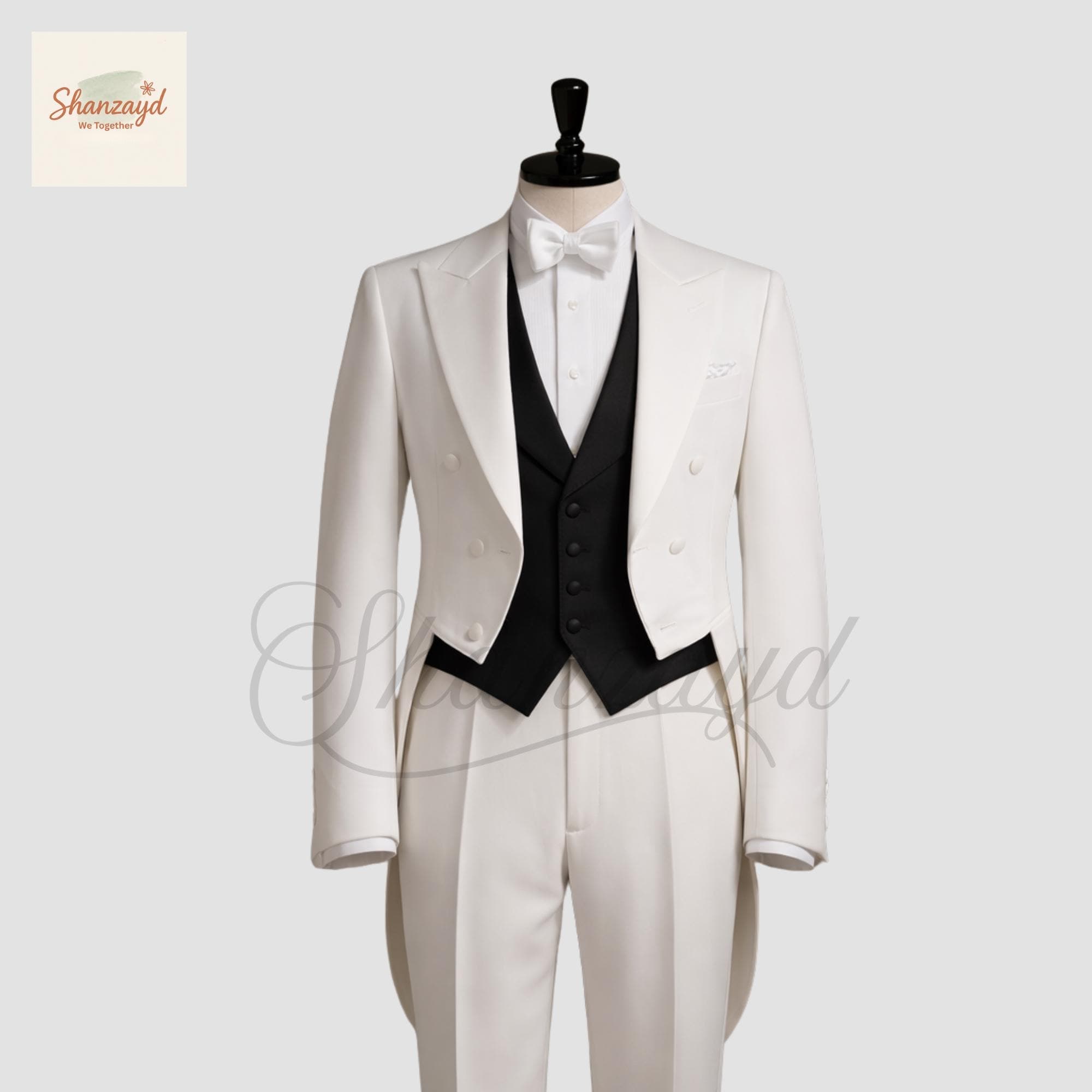 White Tailcoat Tuxedo Suit Men, Formal Wedding Tuxedo Set, Groom White Black Suit, Victorian Tailcoat, Elegant Evening Wear, Custom Suit - image 5