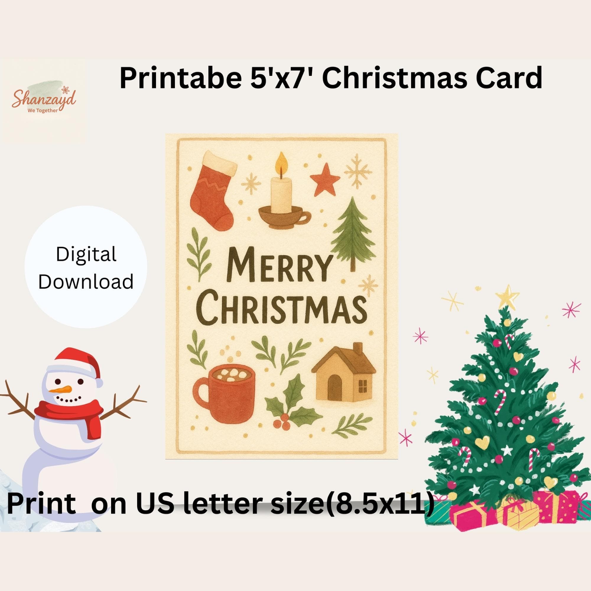 Merry Christmas Card  • Kids Christmas Card • Personalized Christmas Card • 5x7 PDF • Instant Download - image 3