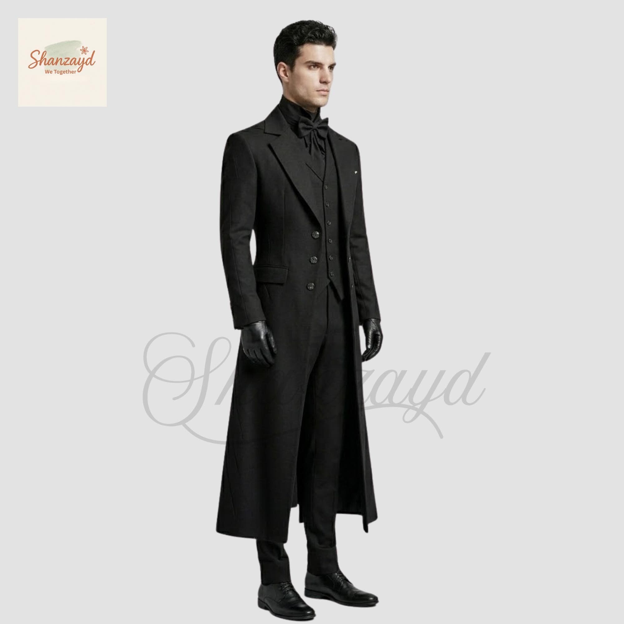 Black Victorian Tailcoat Suit for Men Gothic Formal Tuxedo Set | Regency Wedding Outfit Steampunk Long Coat | Custom Made 3 Piece Suit - image 4