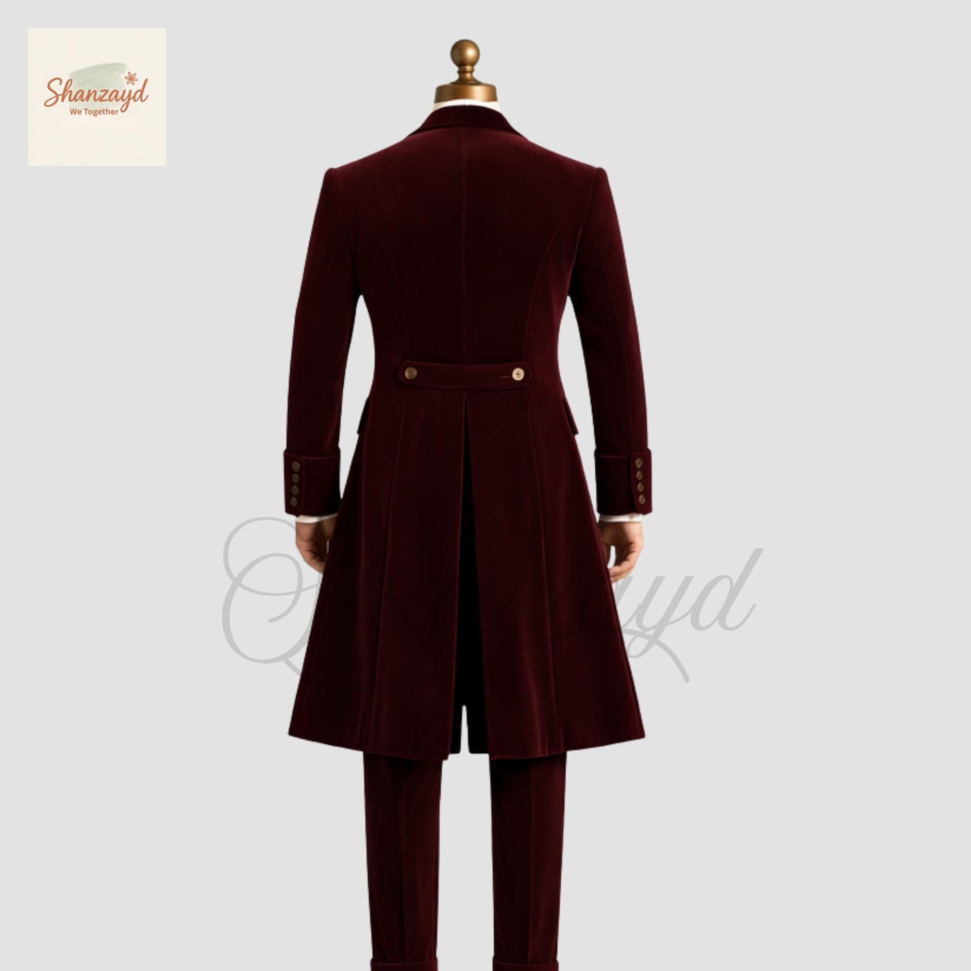Victorian Burgundy Velvet Long Coat Suit for Men, Gothic Regenecy Tailcoat 3 Piece, Wedding Suit, Mens Formal Suit, Tailcoat Frock Coat - image 5
