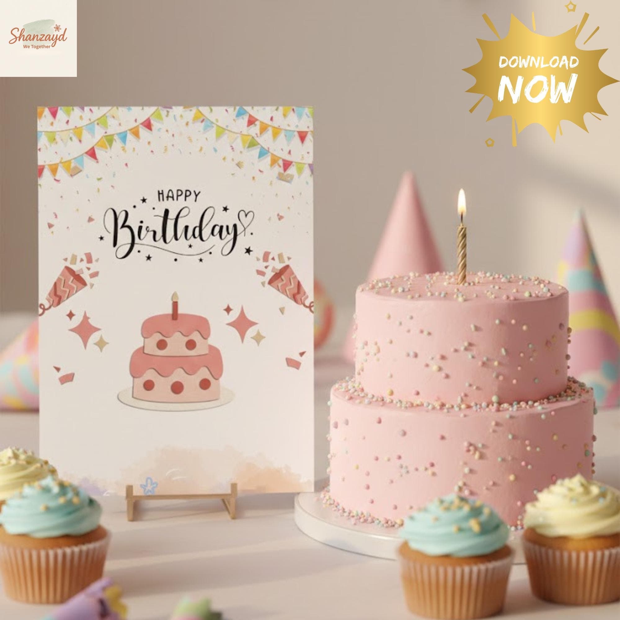 Pink Birthday Card Printable Happy Birthday Card for Her Cute Girly Birthday Card PDF Instant Download Greeting Card for Mom Friend