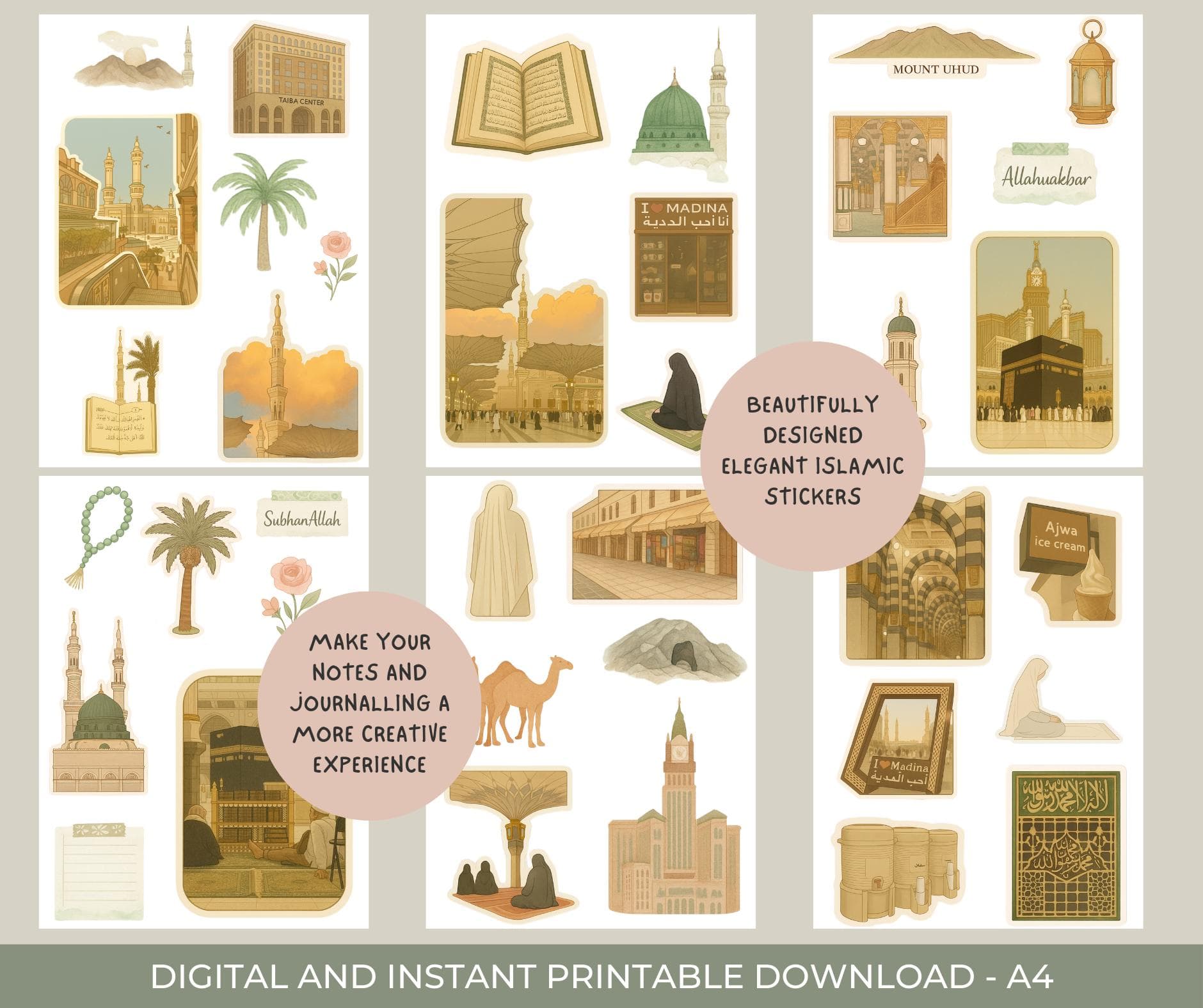 Islamic Digital Stickers | Makkah & Madinah Sticker Pack | Aesthetic Planner Stickers | Decorative | Muslim Journal PNG Set - image 5
