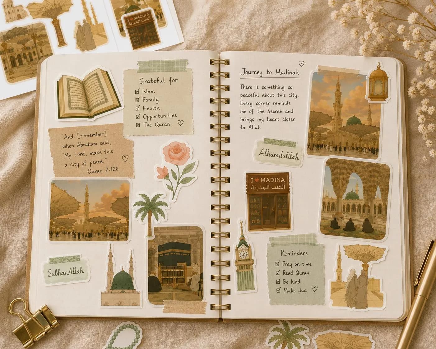 Islamic Digital Stickers | Makkah & Madinah Sticker Pack | Aesthetic Planner Stickers | Decorative | Muslim Journal PNG Set - image 4