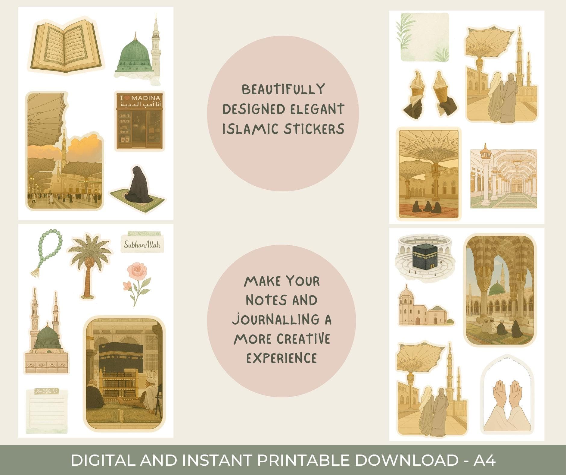 Islamic Digital Stickers | Makkah & Madinah Sticker Pack | Aesthetic Planner Stickers | Decorative | Muslim Journal PNG Set - image 4