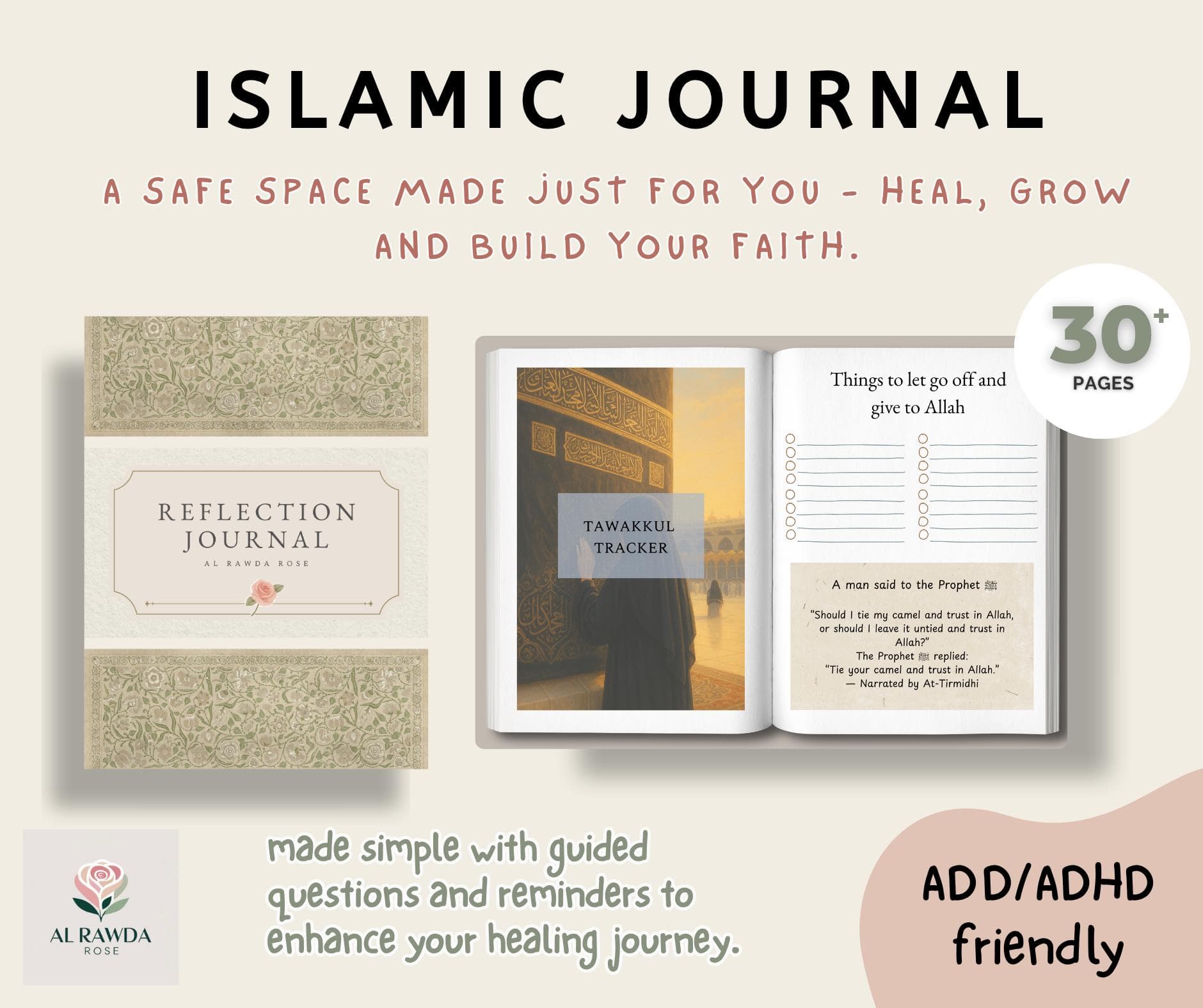 Islamic Reflection Journal | Mindfulness | Gratitude | Interactive Faith Planner | Muslim Women | Healing | Emotional Check-In & Self-Care