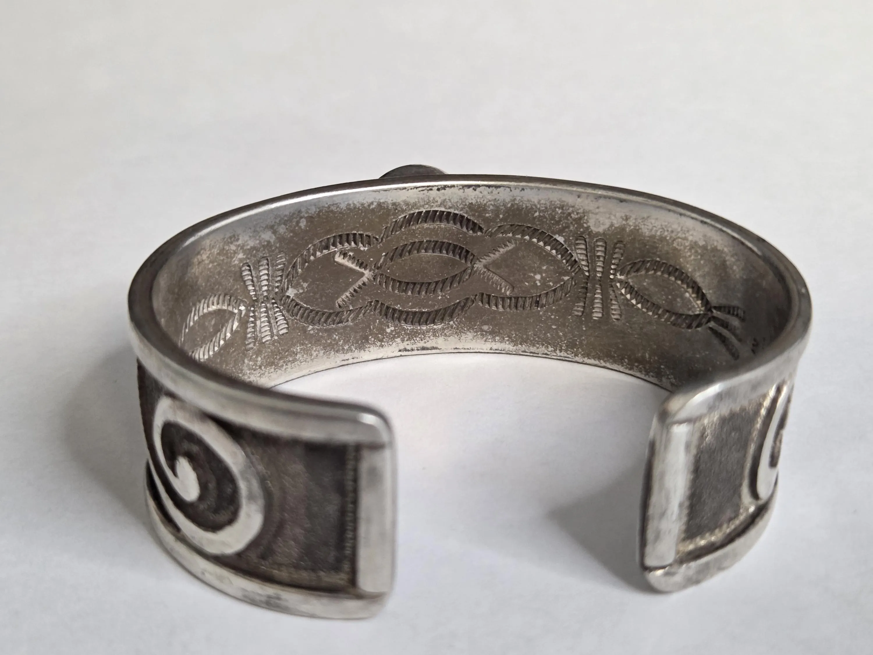 Navajo Sterling Silver Cuff Bracelet CJH Signed Vintage Native American Jasper Cuff 65.5g - image 5