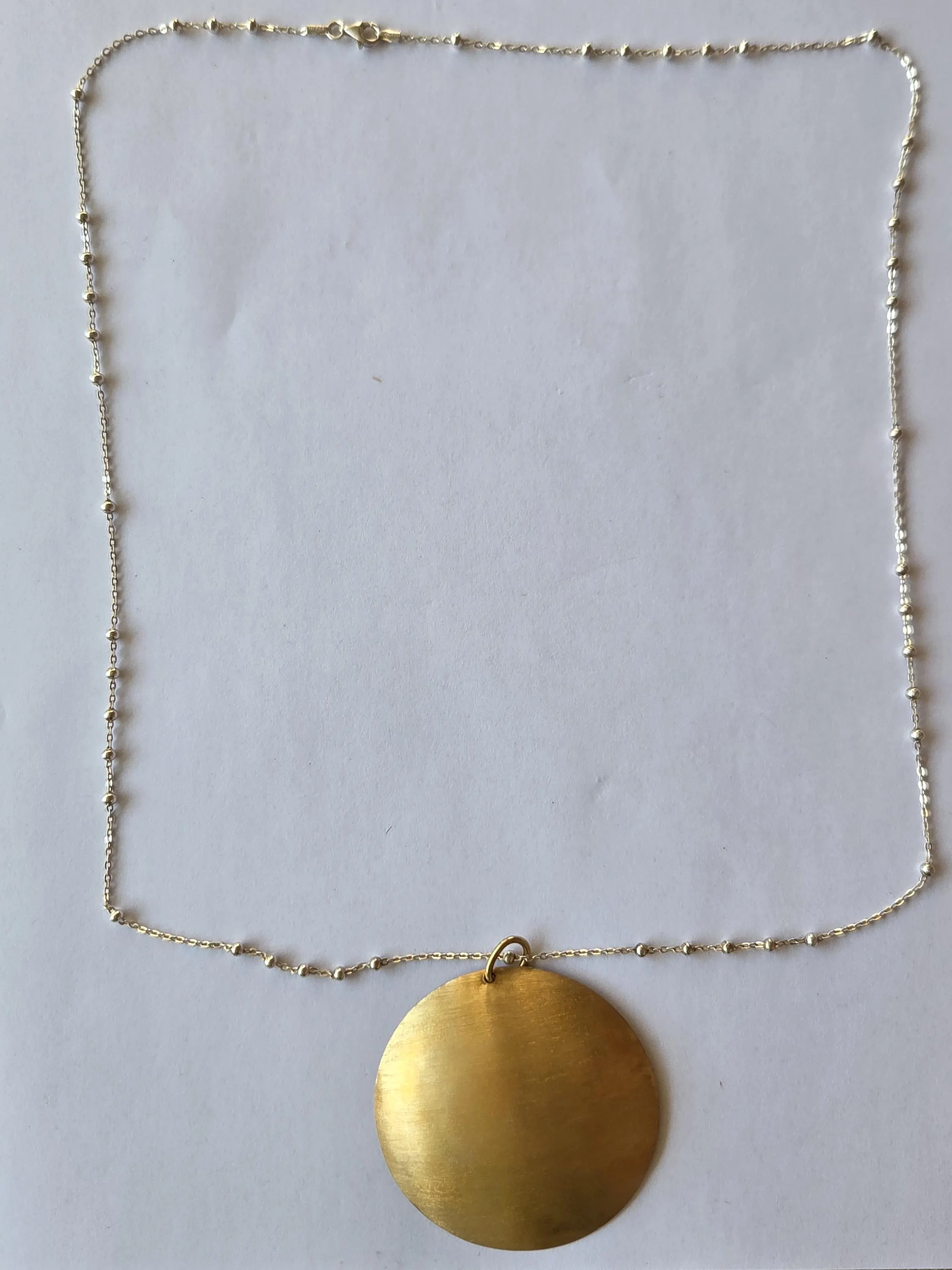 Brushed Gold Full Moon Disc Necklace, Sterling Silver Two-Tone Pendant, Italia Crea 925 Italy - image 2