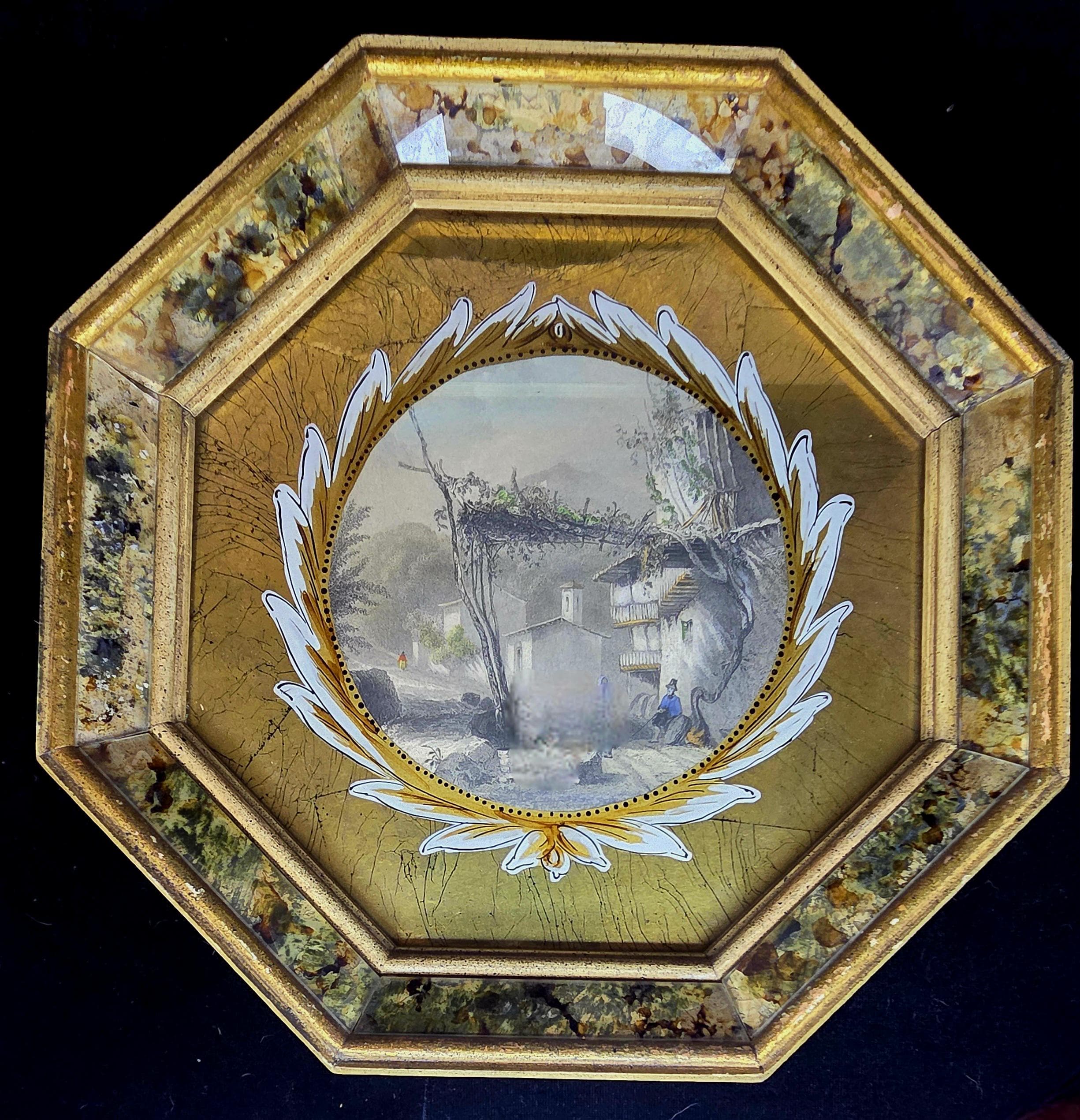 Antique Victorian Hexagonal Steel Wall Plaques by Clifford Art Studio – 19th Century Scenic Hanging Art, Set of Four - image 4