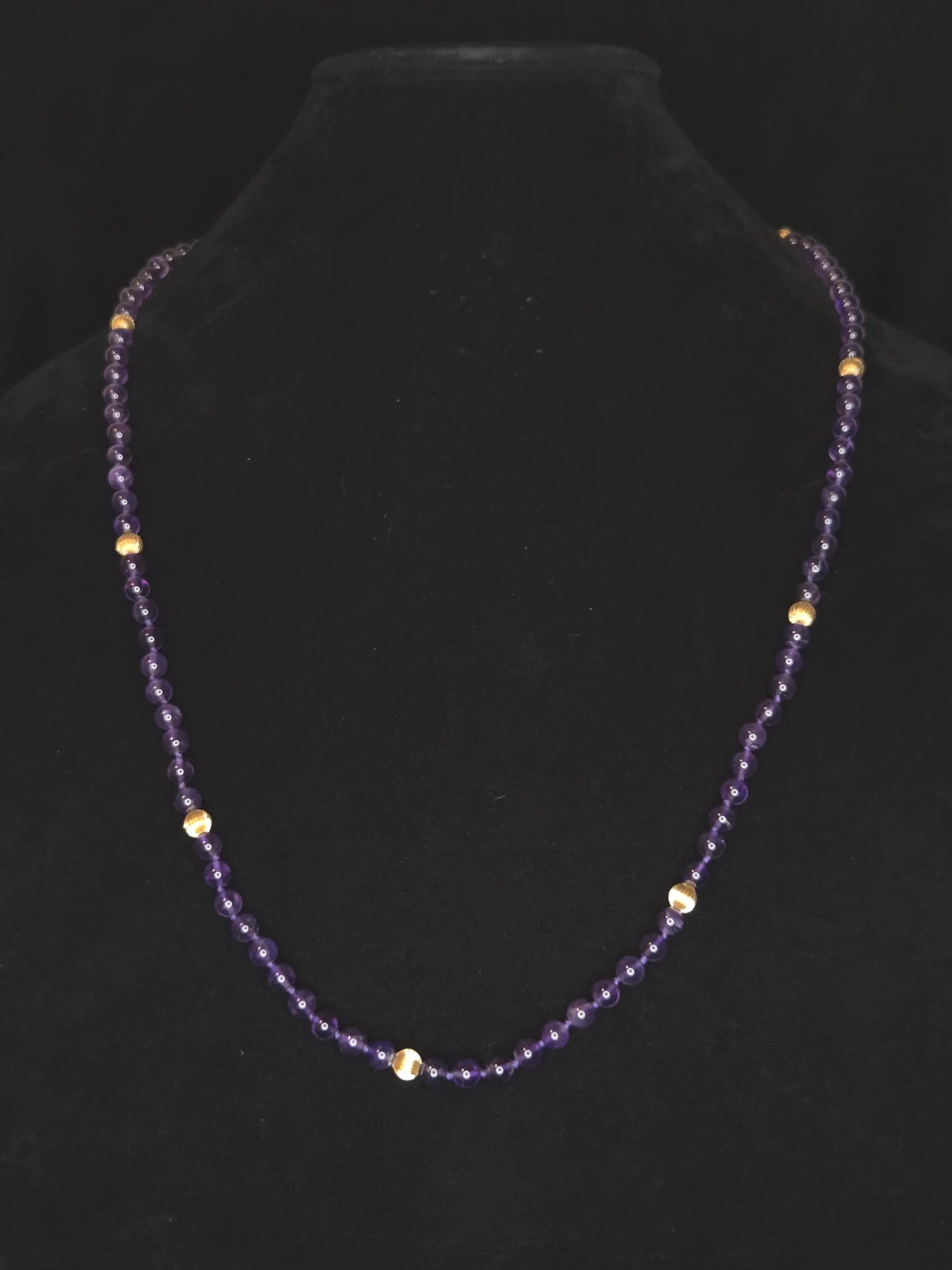 14K Yellow Gold Natural 6mm Amethyst Ball Bead Strand Necklace
