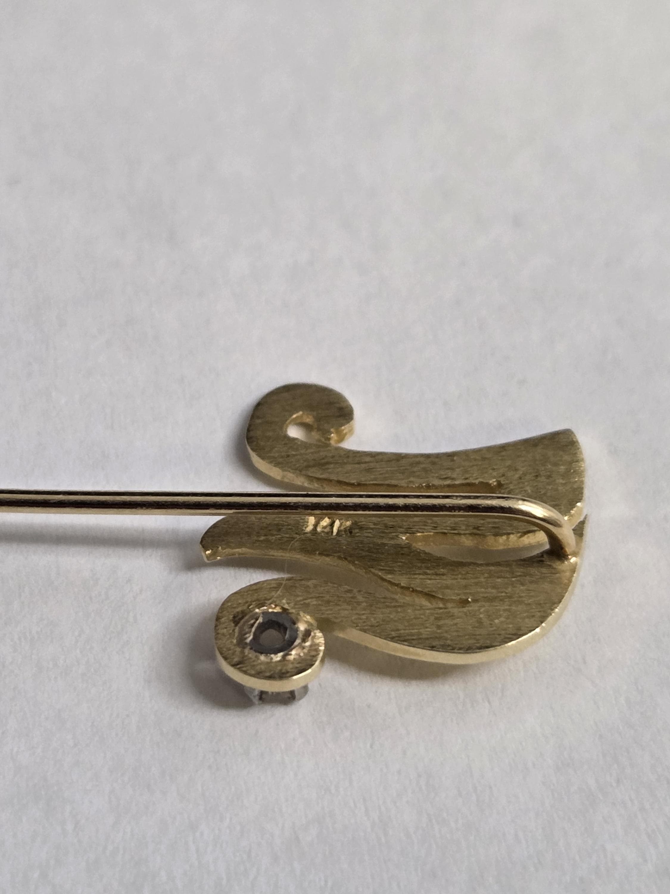Antique 14K Gold Diamond Stick Pin – Art Nouveau Monogram Lapel Pin - image 4