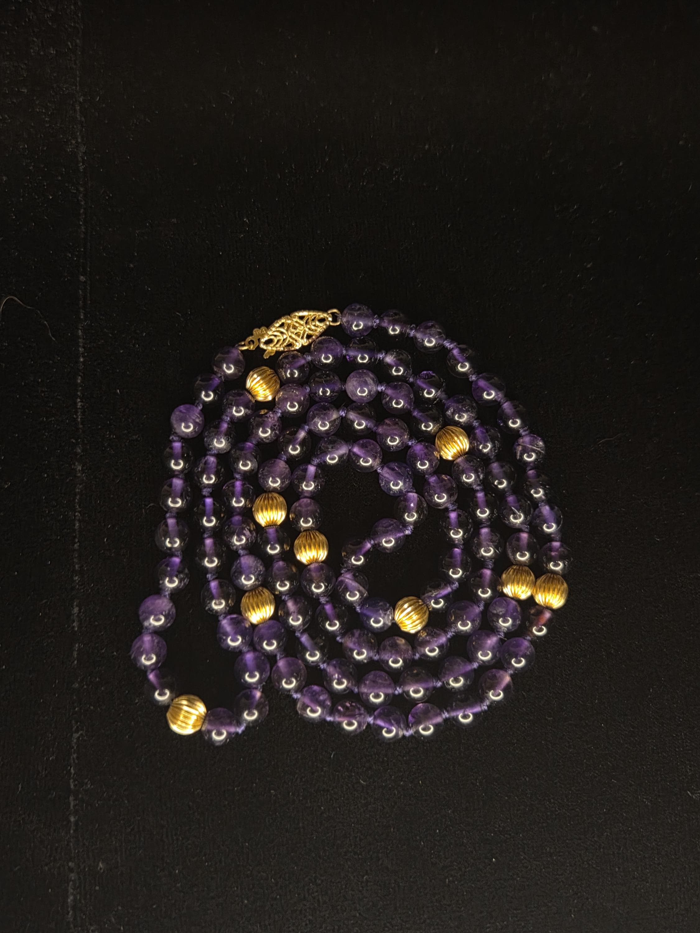 14K Yellow Gold Natural 6mm Amethyst Ball Bead Strand Necklace - image 5