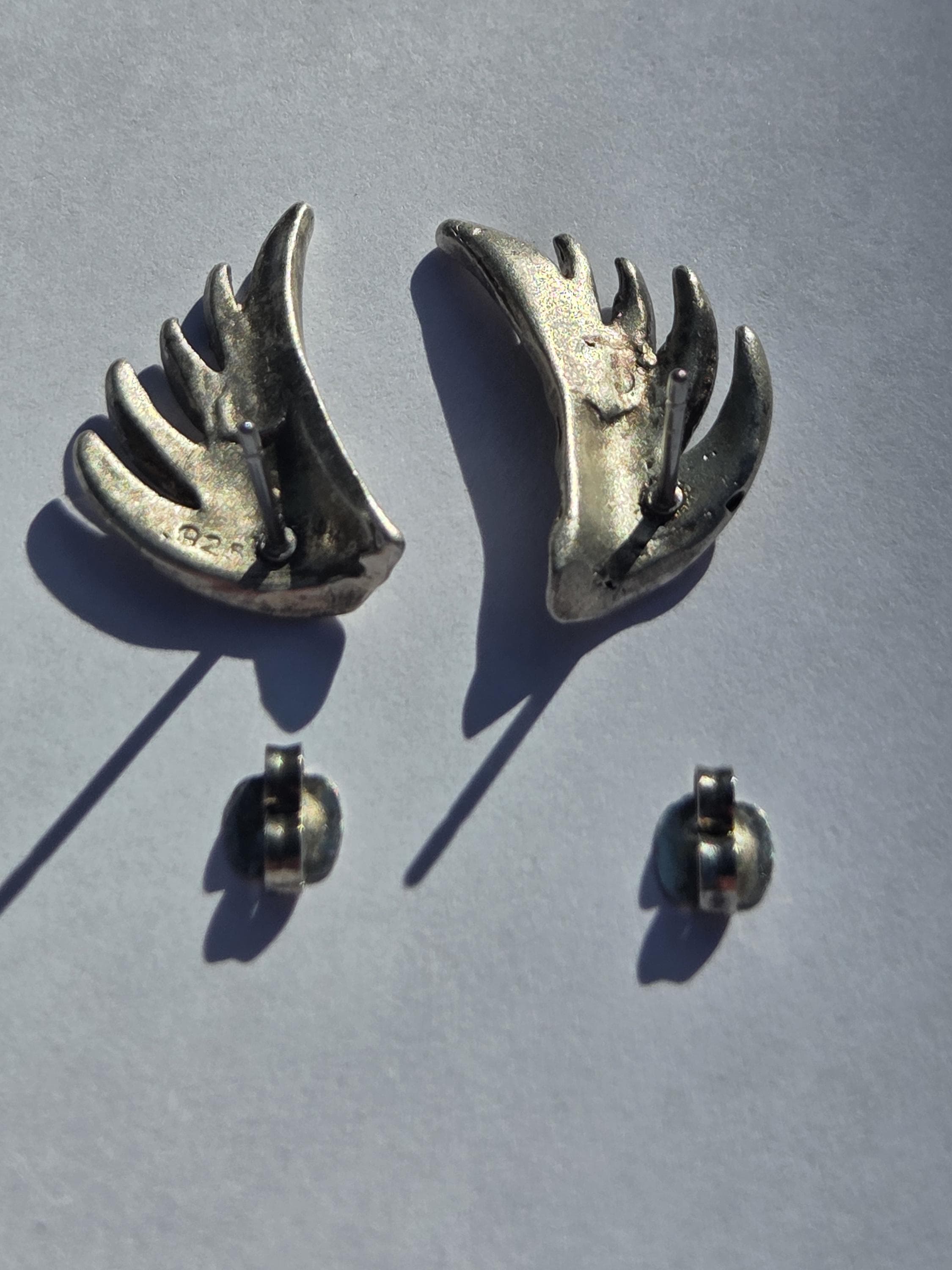 Sterling Silver Angel Wing Stud Earrings | Sculptural 925 Feather Wing Earrings | Timeless Modernist Silver Jewelry - image 5
