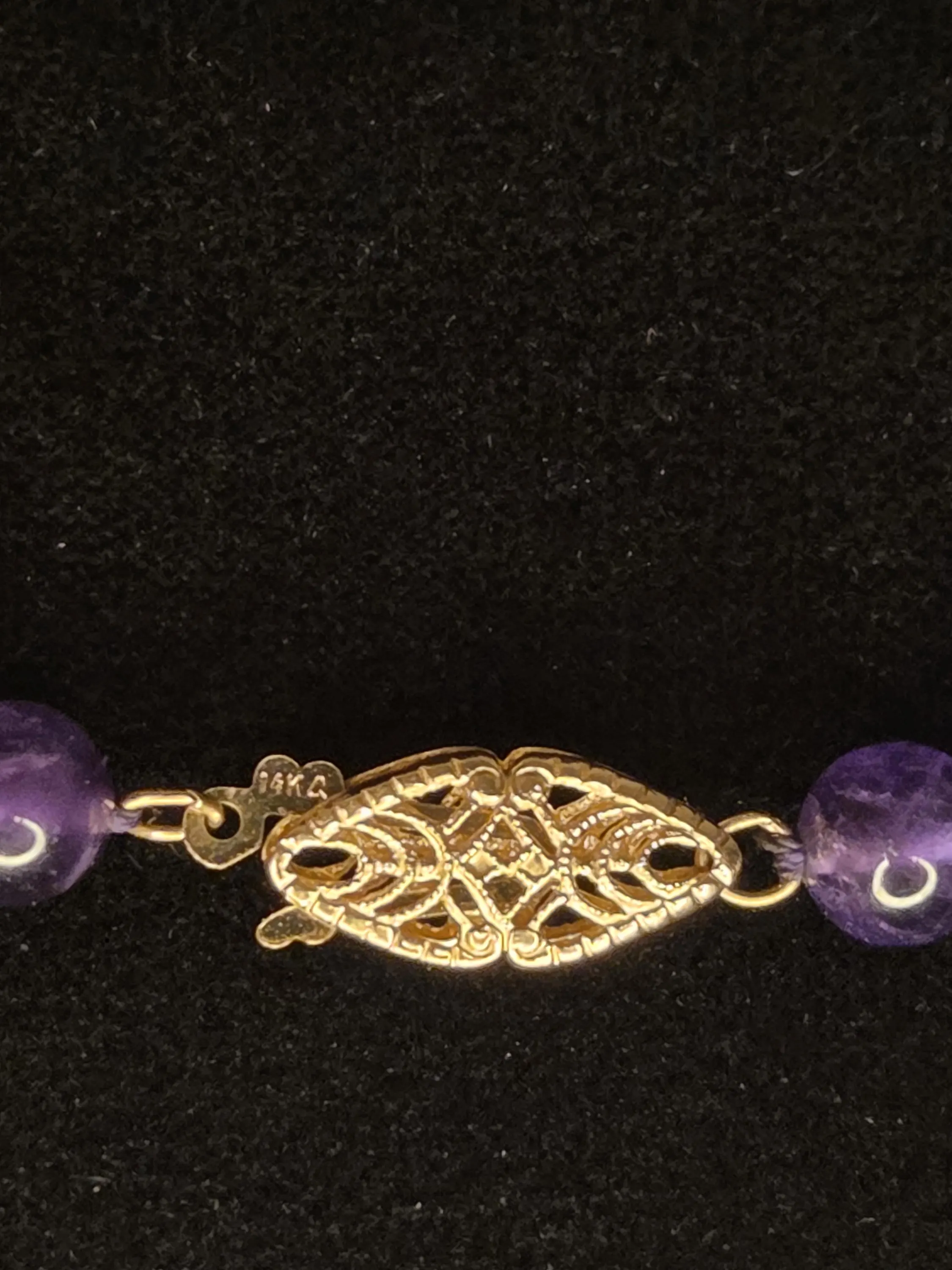 14K Yellow Gold Natural 6mm Amethyst Ball Bead Strand Necklace - image 3