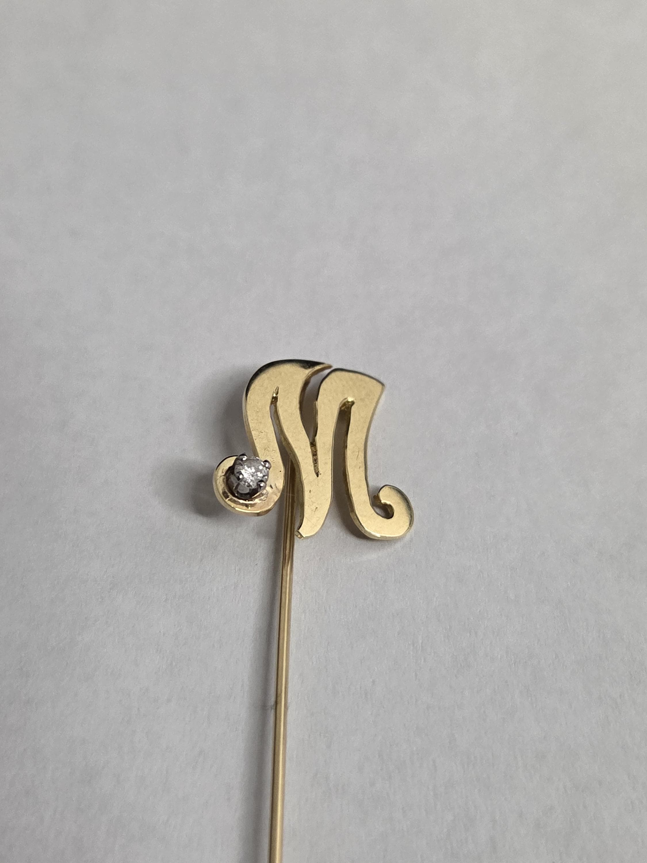 Antique 14K Gold Diamond Stick Pin – Art Nouveau Monogram Lapel Pin - image 2