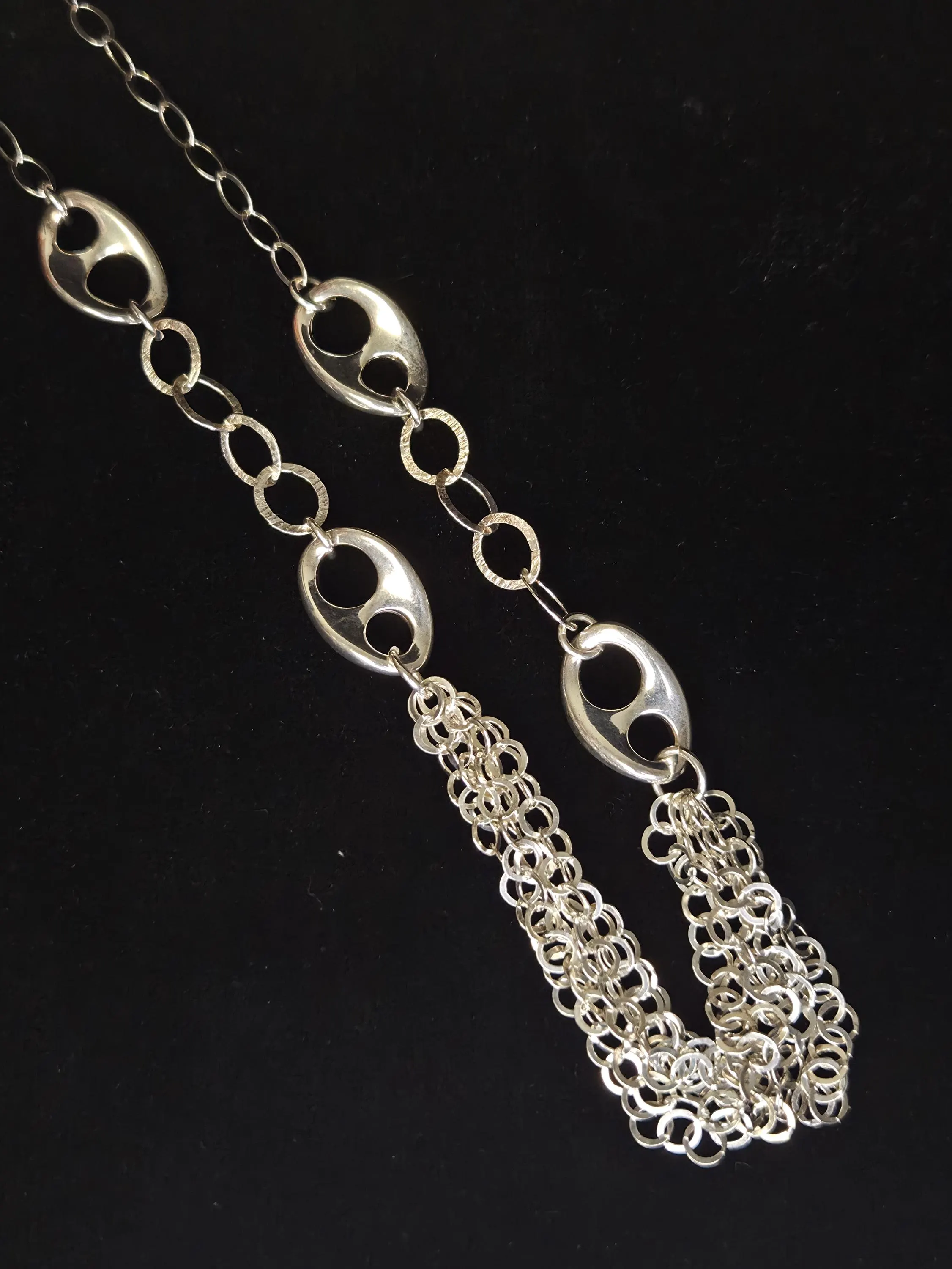 Vintage REEB Italian Sterling Silver Multi-Strand Draped Chain Necklace | Modernist Statement Bib | 925 Silver - image 3