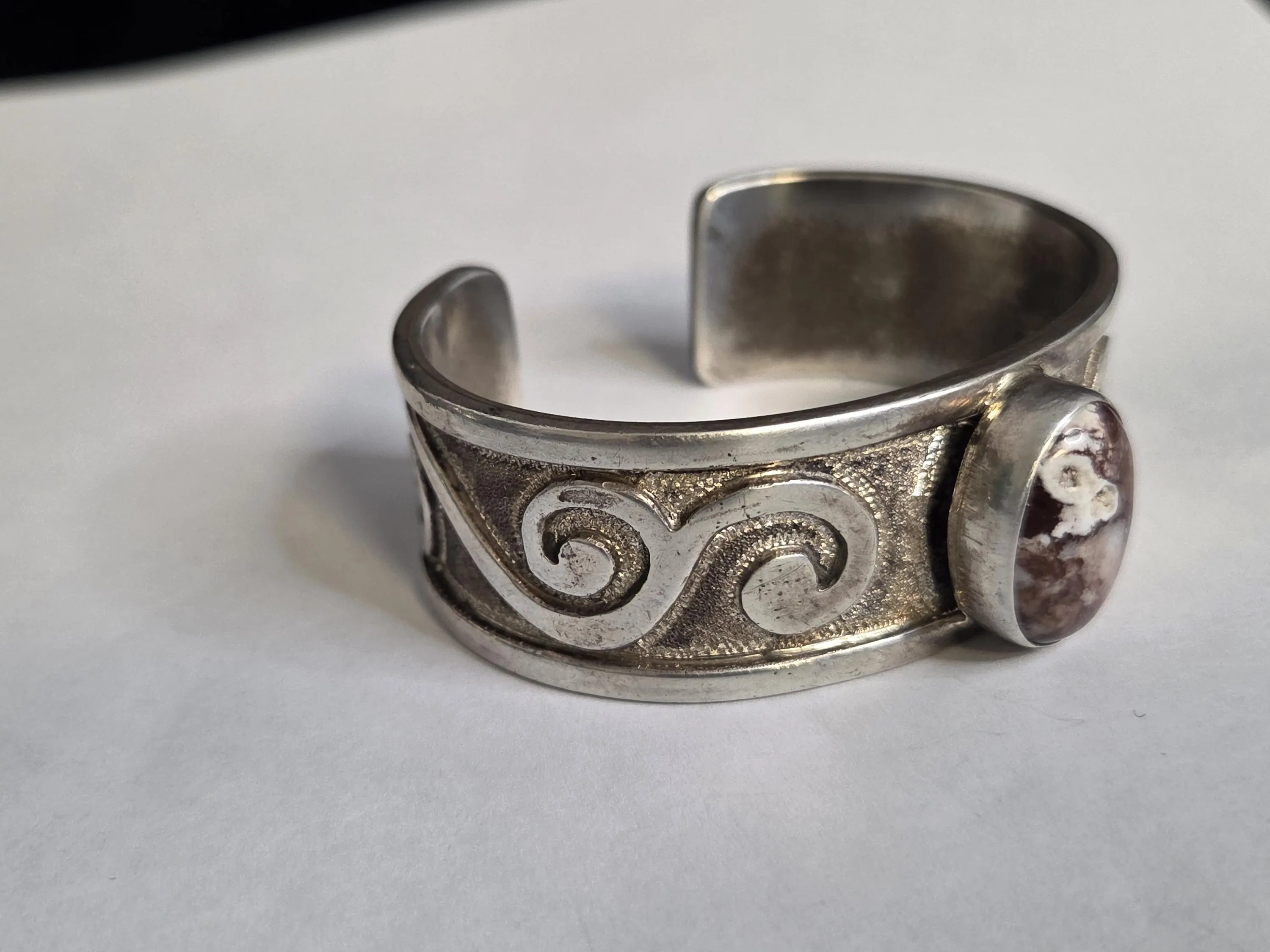 Navajo Sterling Silver Cuff Bracelet CJH Signed Vintage Native American Jasper Cuff 65.5g - image 2
