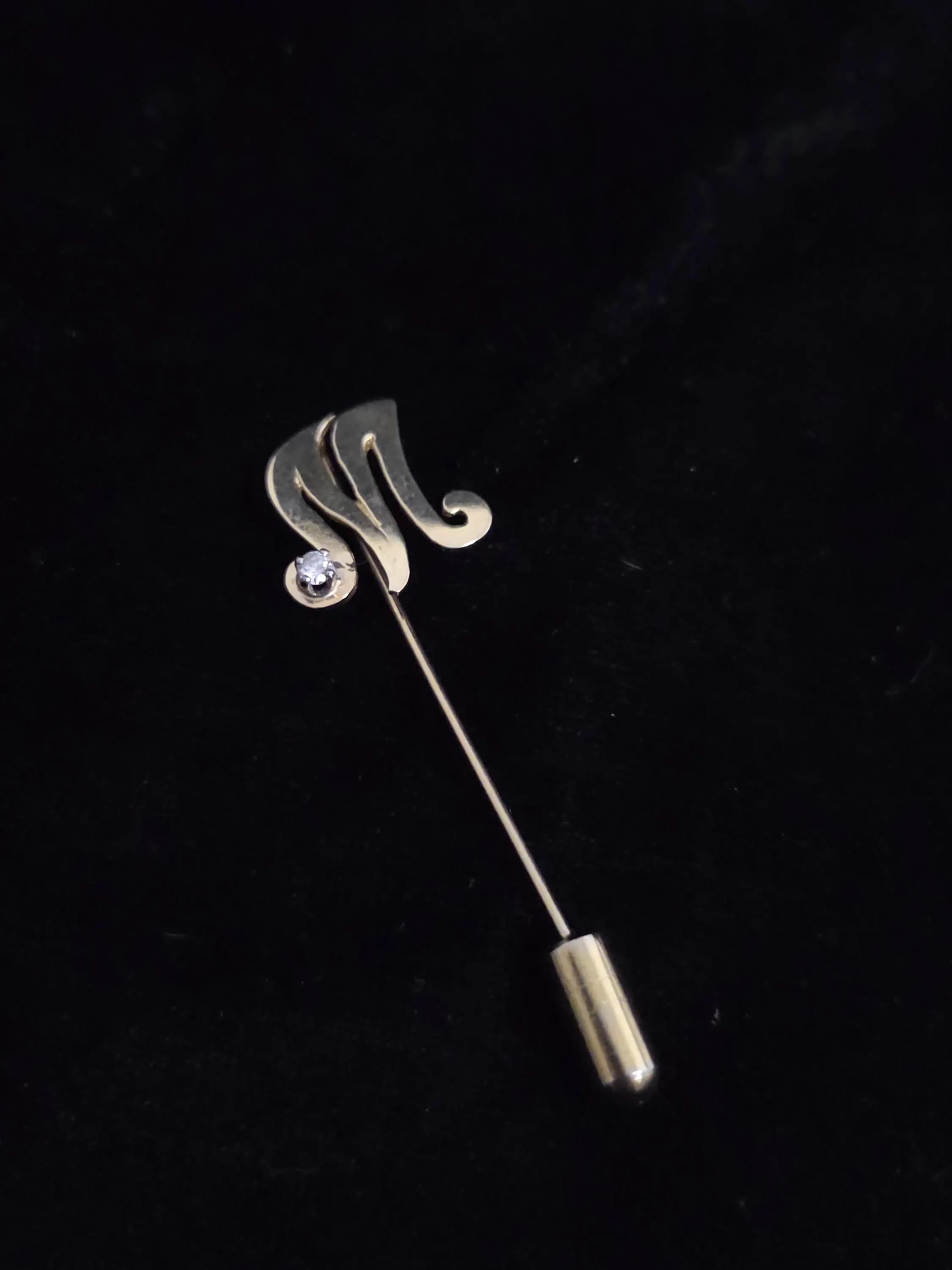 Antique 14K Gold Diamond Stick Pin – Art Nouveau Monogram Lapel Pin