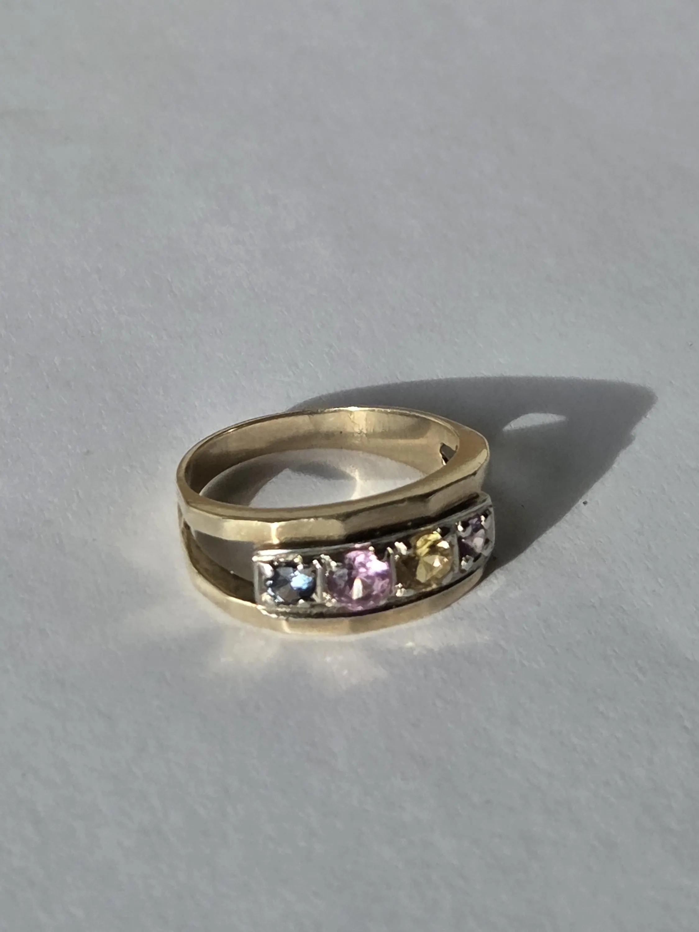 14k Gold Color-Change Spinel, Pink Tourmaline Ring | Multi Gemstone Channel Set, Size 5 - image 3