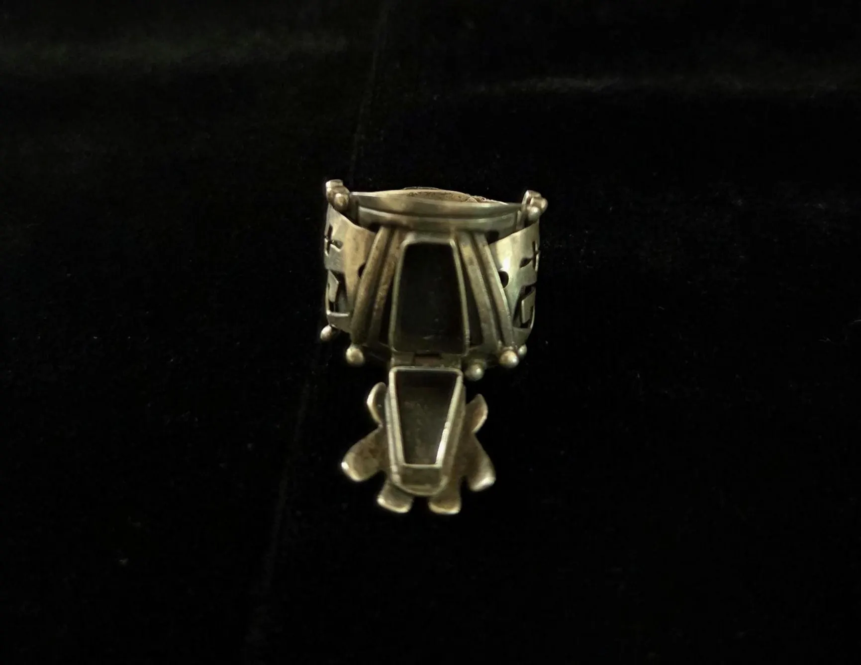 Vtg Mexico Sterling  Aztec Headdress Tribal Poison Mens Ring TAXCO Signed VOO - image 2