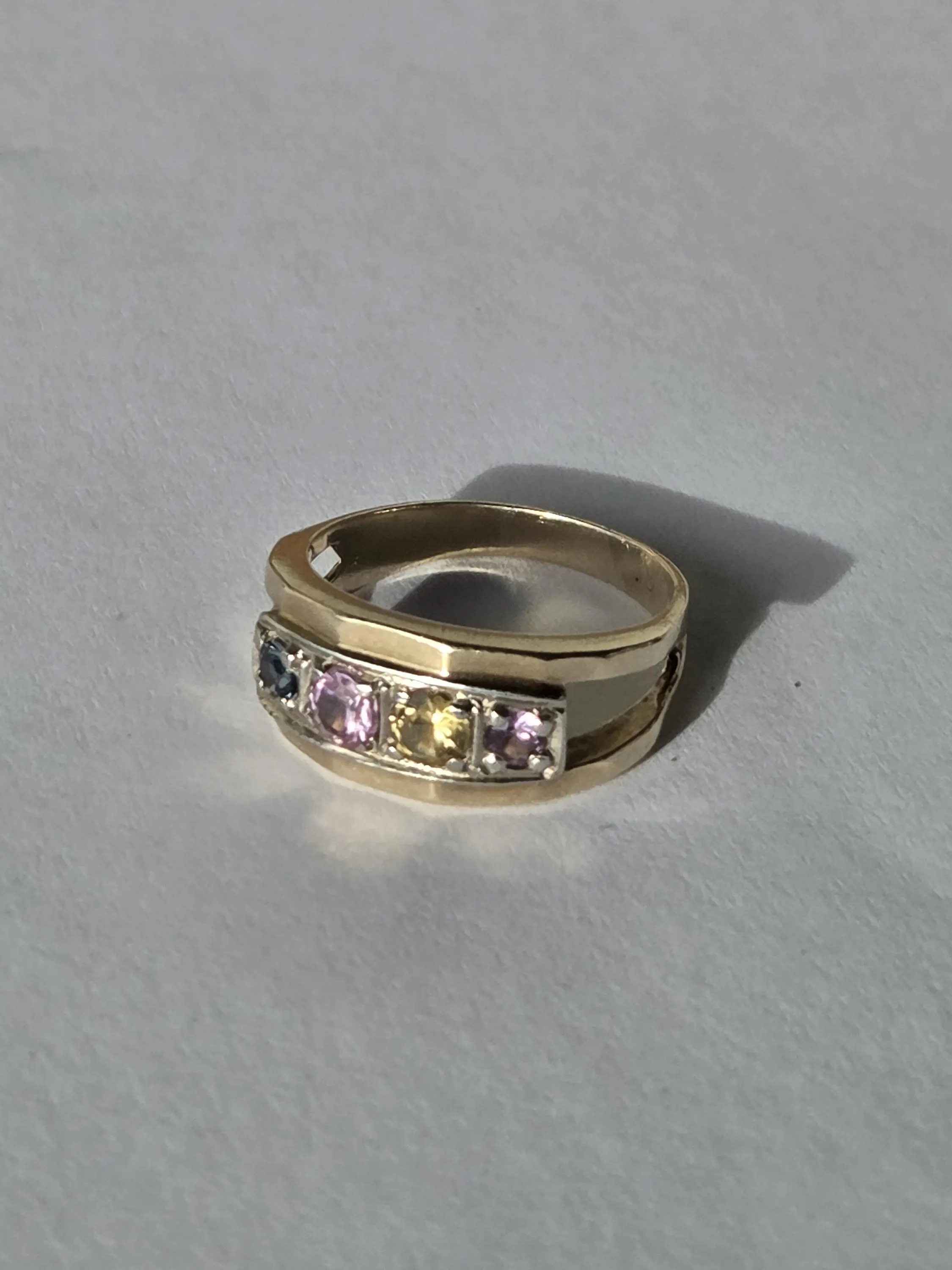 14k Gold Color-Change Spinel, Pink Tourmaline Ring | Multi Gemstone Channel Set, Size 5